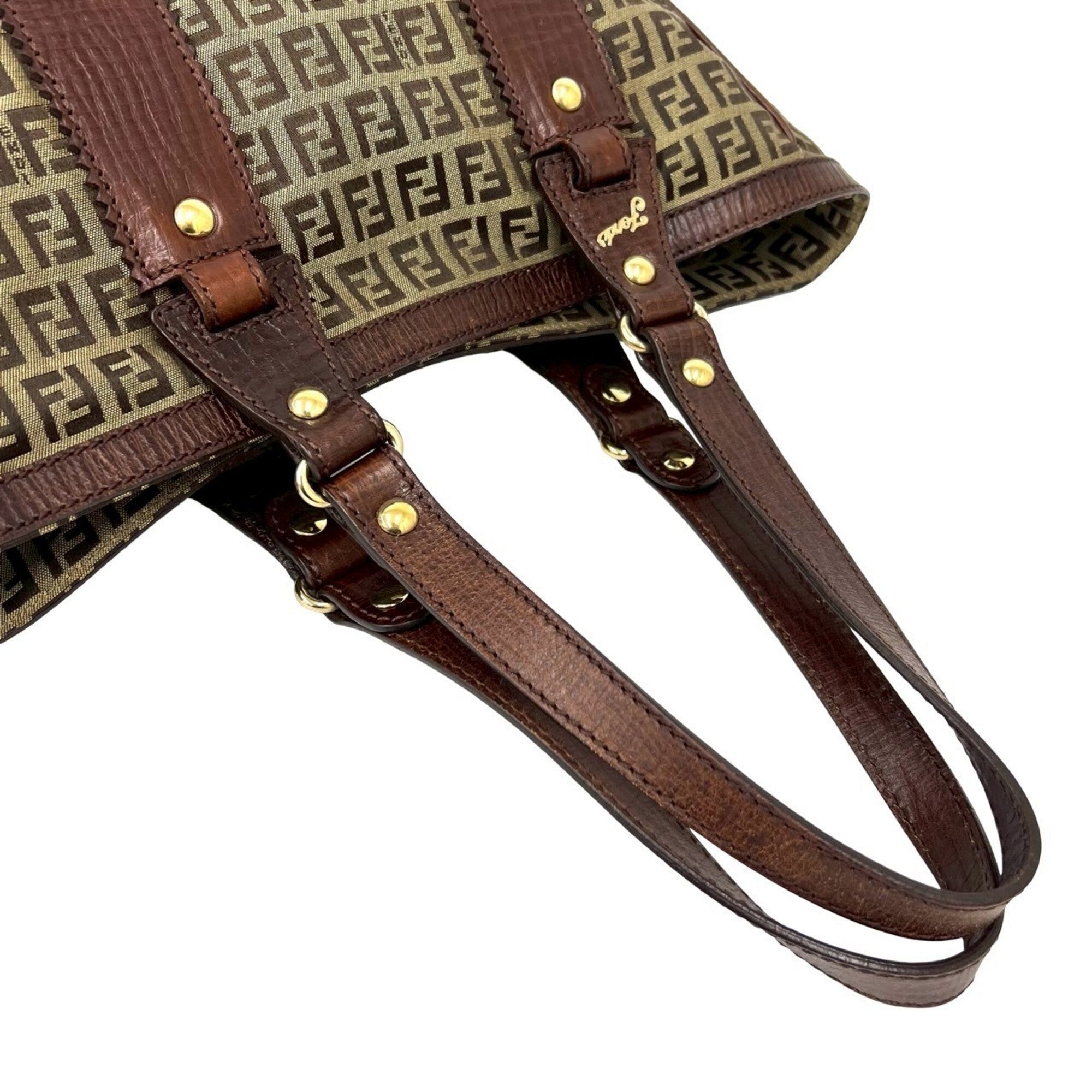 Fendi Brown Canvas Leather Handbag Tote Bag (Pre-Owned)