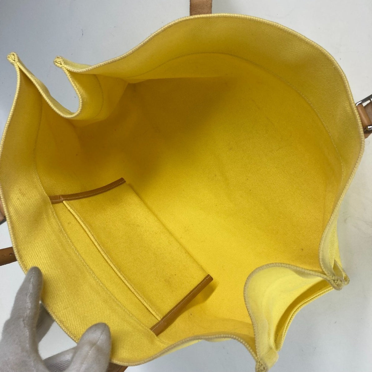 Hermes Yellow Leather Canvas Shoulder Bag Tote Bag (Pre-Owned)