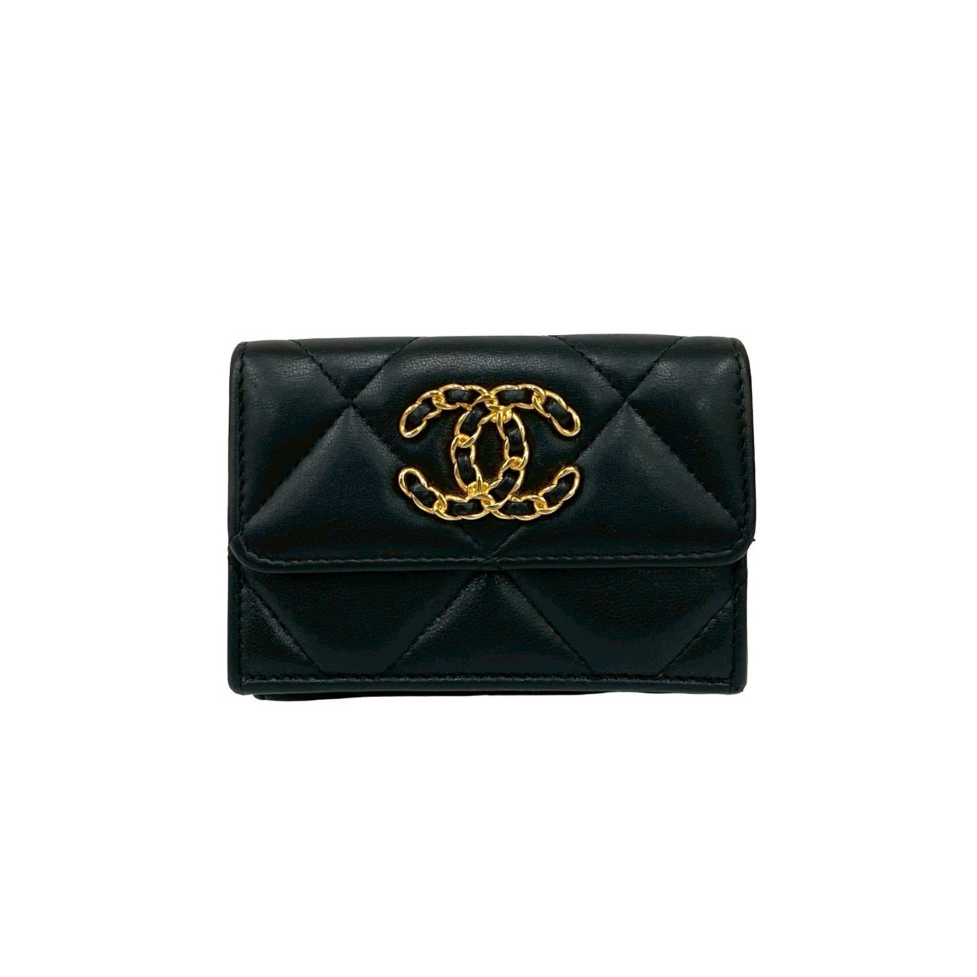Chanel Black Leather Wallet (Tri-Fold) (Pre-Owned)