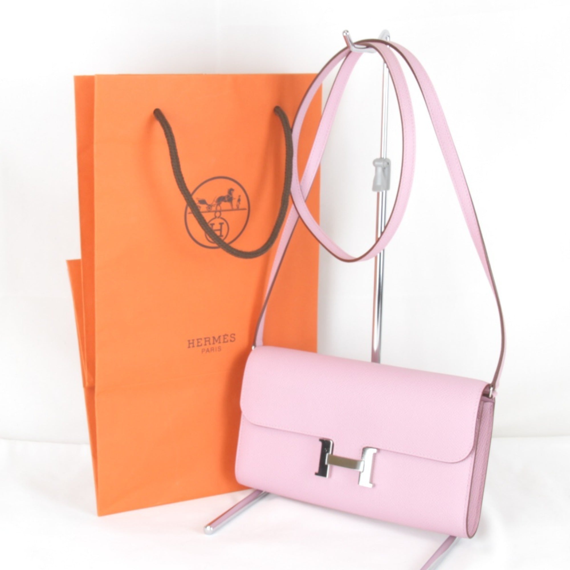 Hermes Pink Leather Pochette Shoulder Bag (Pre-Owned)