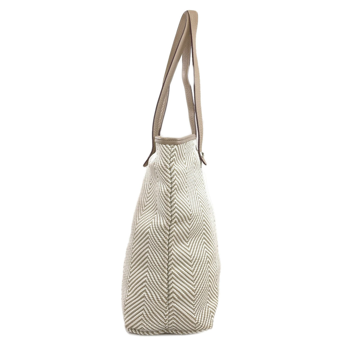Hermes Beige Canvas Leather Tote Bag (Pre-Owned)