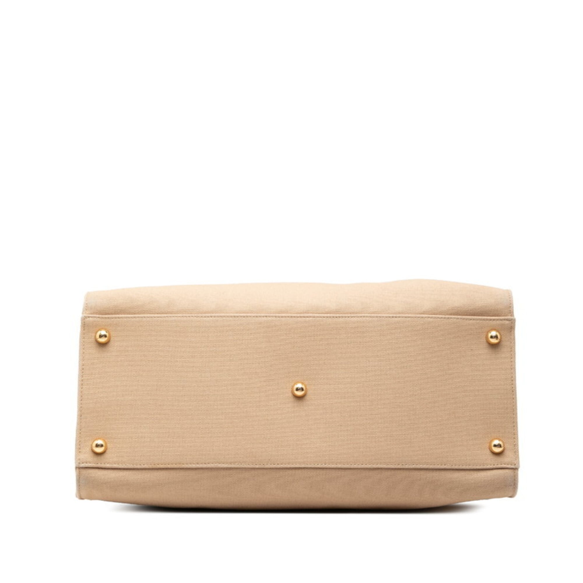 Fendi Beige Brown Canvas Leather Handbag Shoulder Bag Tote Bag (Pre-Owned)