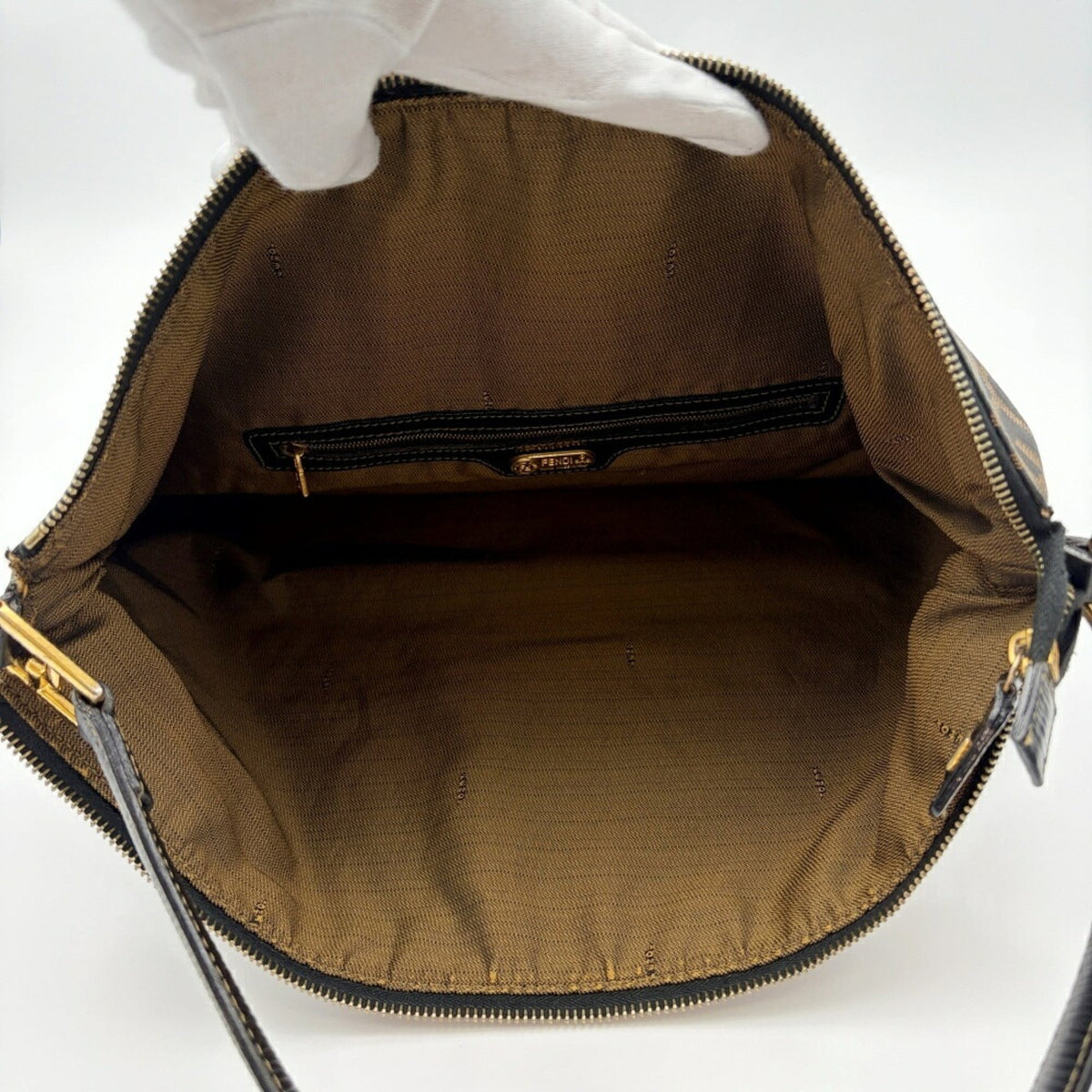 Fendi Zucca Black Brown Canvas Leather Shoulder Bag (Pre-Owned)