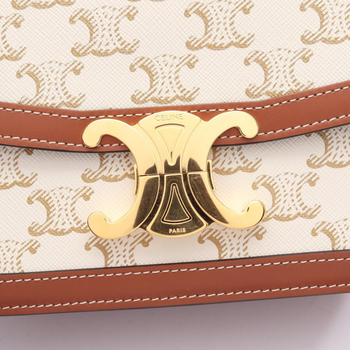 Celine Beige Brown White Coated Canvas Leather Handbag Shoulder Bag (Pre-Owned)
