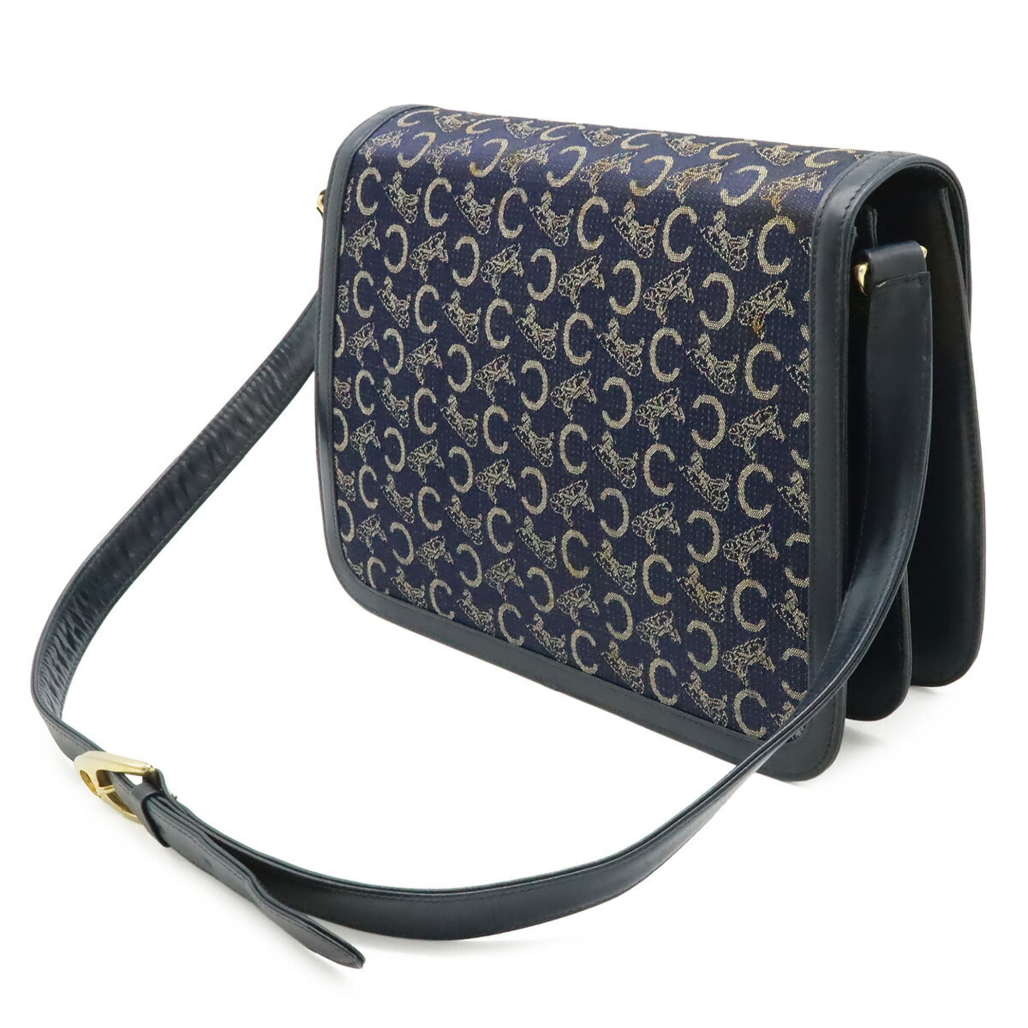 Celine Navy Canvas Leather Shoulder Bag (Pre-Owned)
