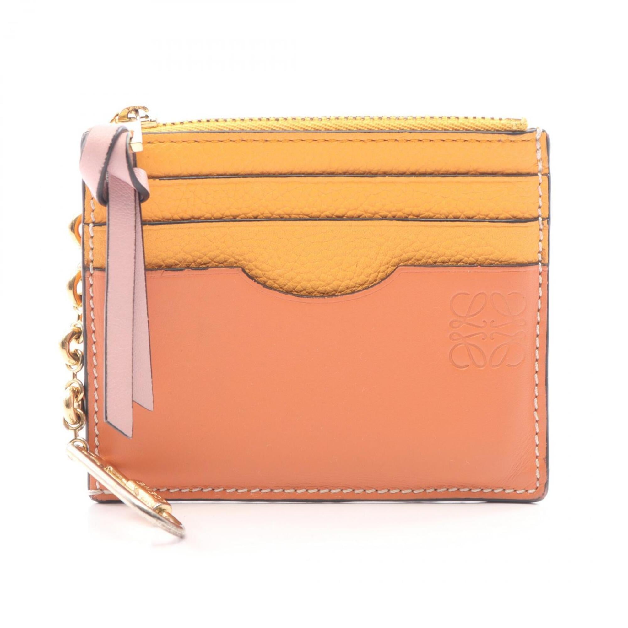 Loewe Brown Orange Pink Leather Coin Purse/Coin Case (Pre-Owned)