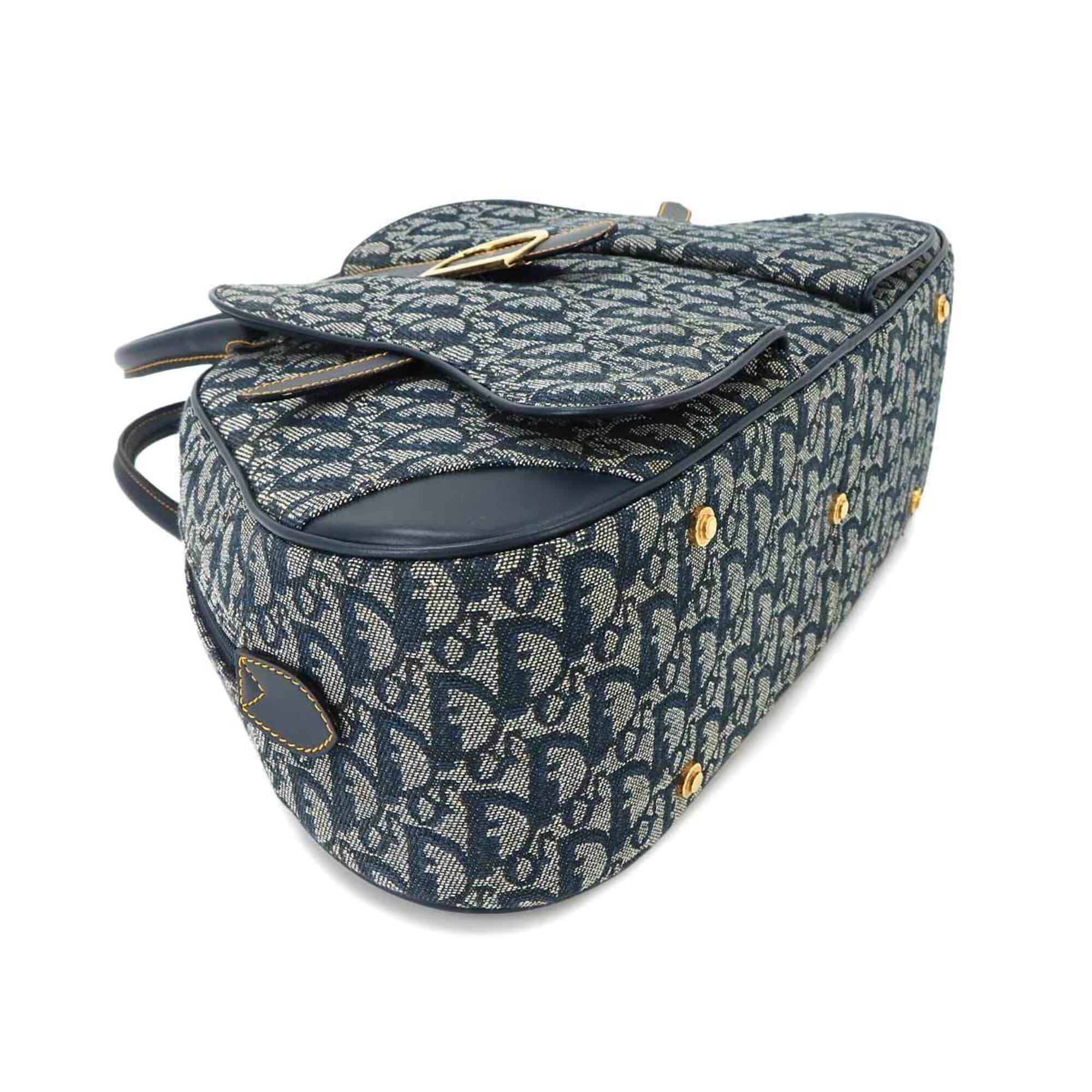 Christian Dior Trotter Navy Canvas Leather Handbag Saddle Bag (Pre-Owned)