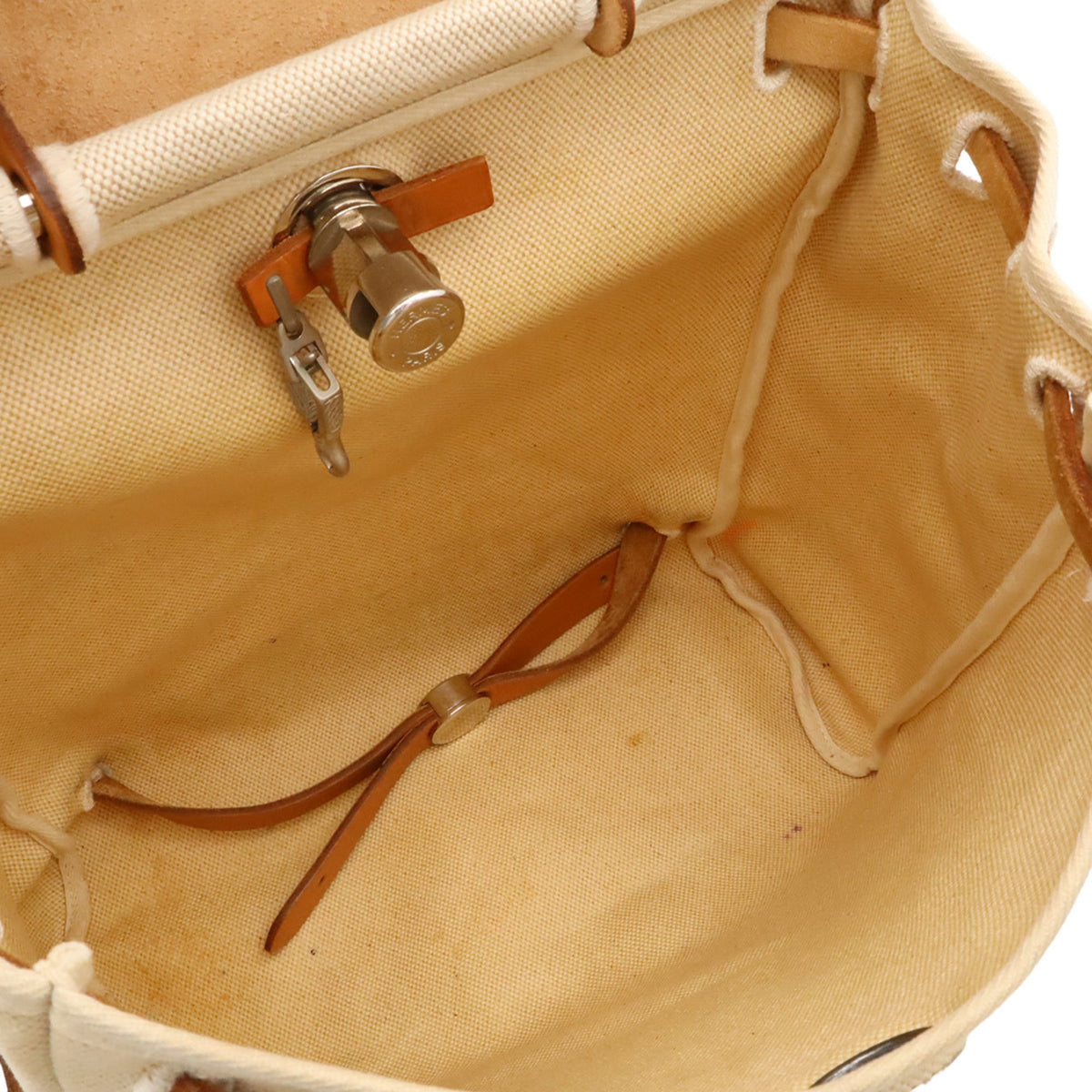 Hermes Light Brown Natural Toile H Leather Backpack Handbag (Pre-Owned)