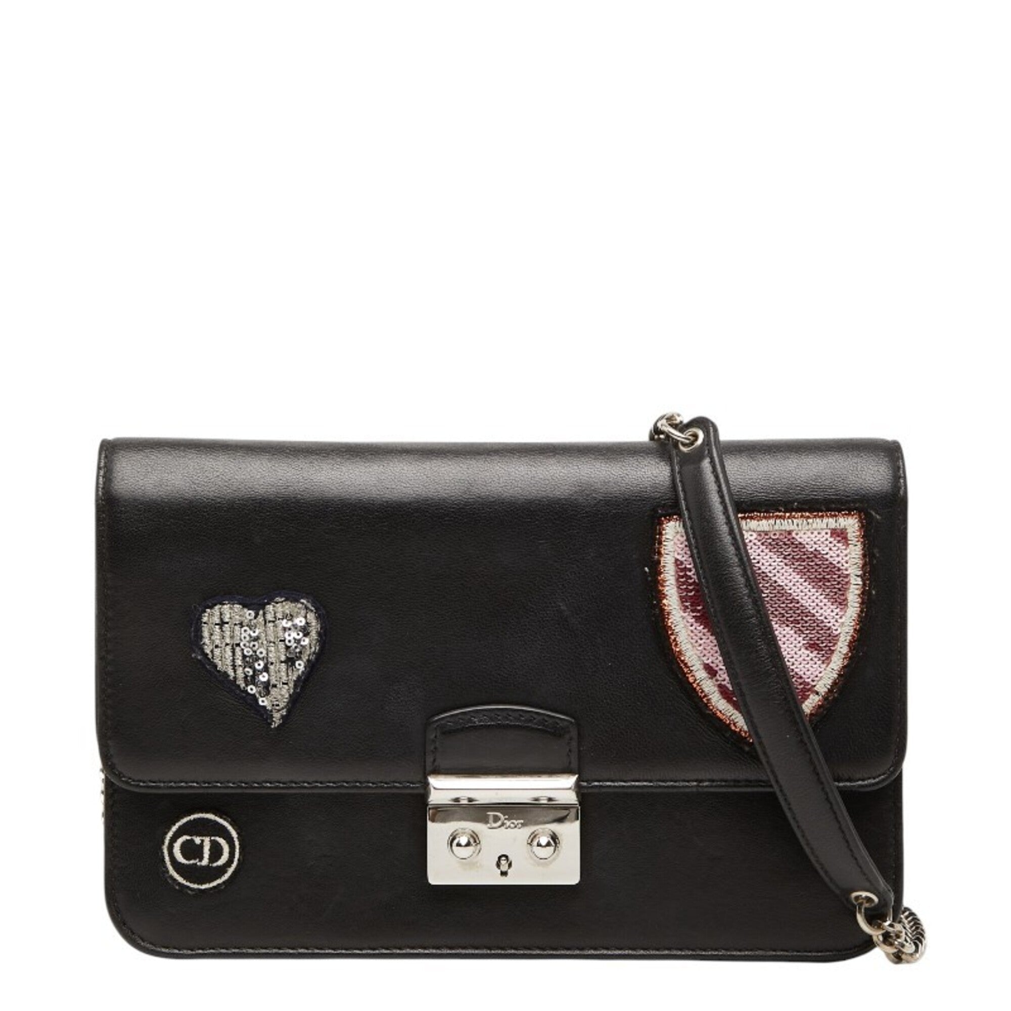 Christian Dior Black Pink Spangles Leather Shoulder Bag (Pre-Owned)
