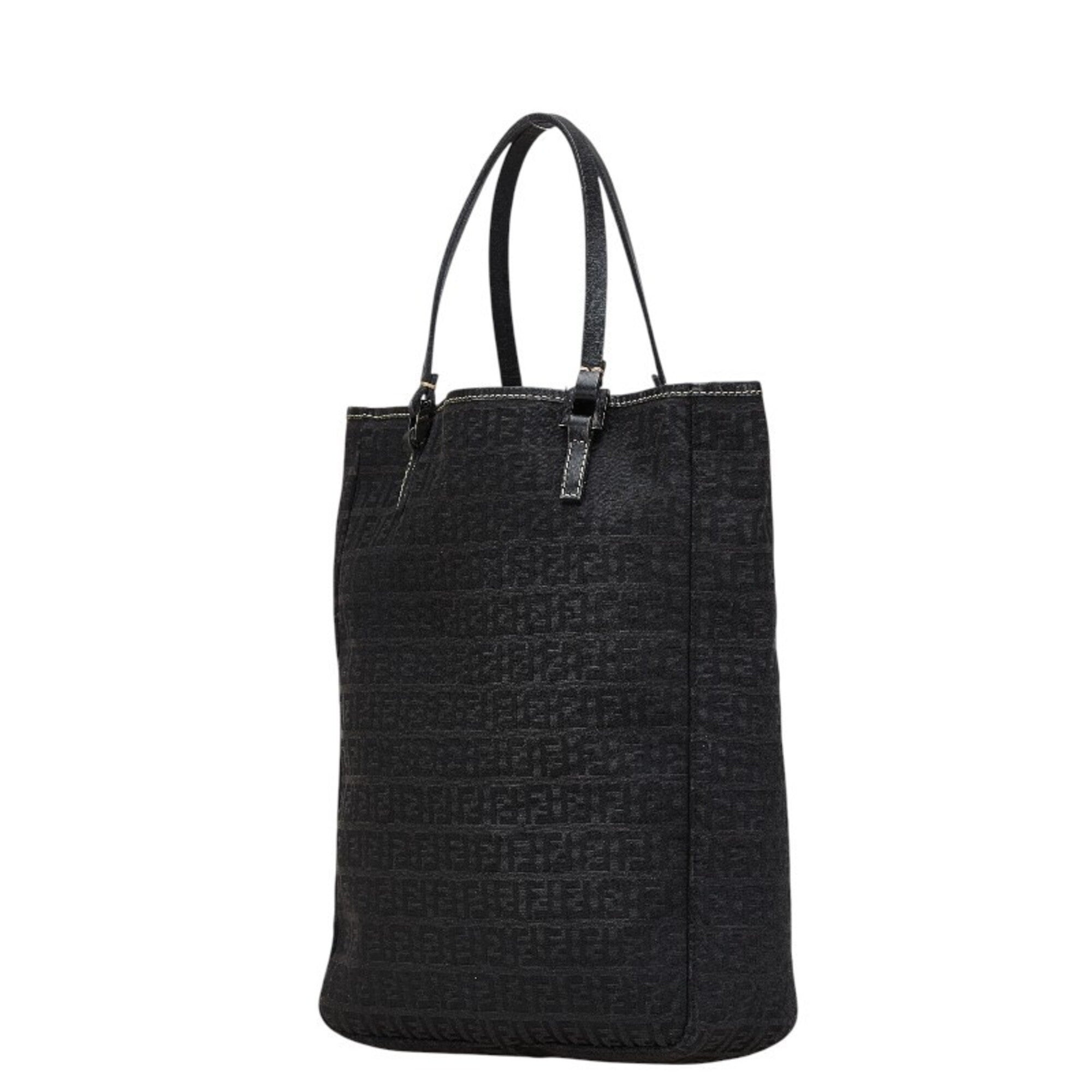 Fendi Zucchino Black Canvas Leather Handbag Pouch (Pre-Owned)