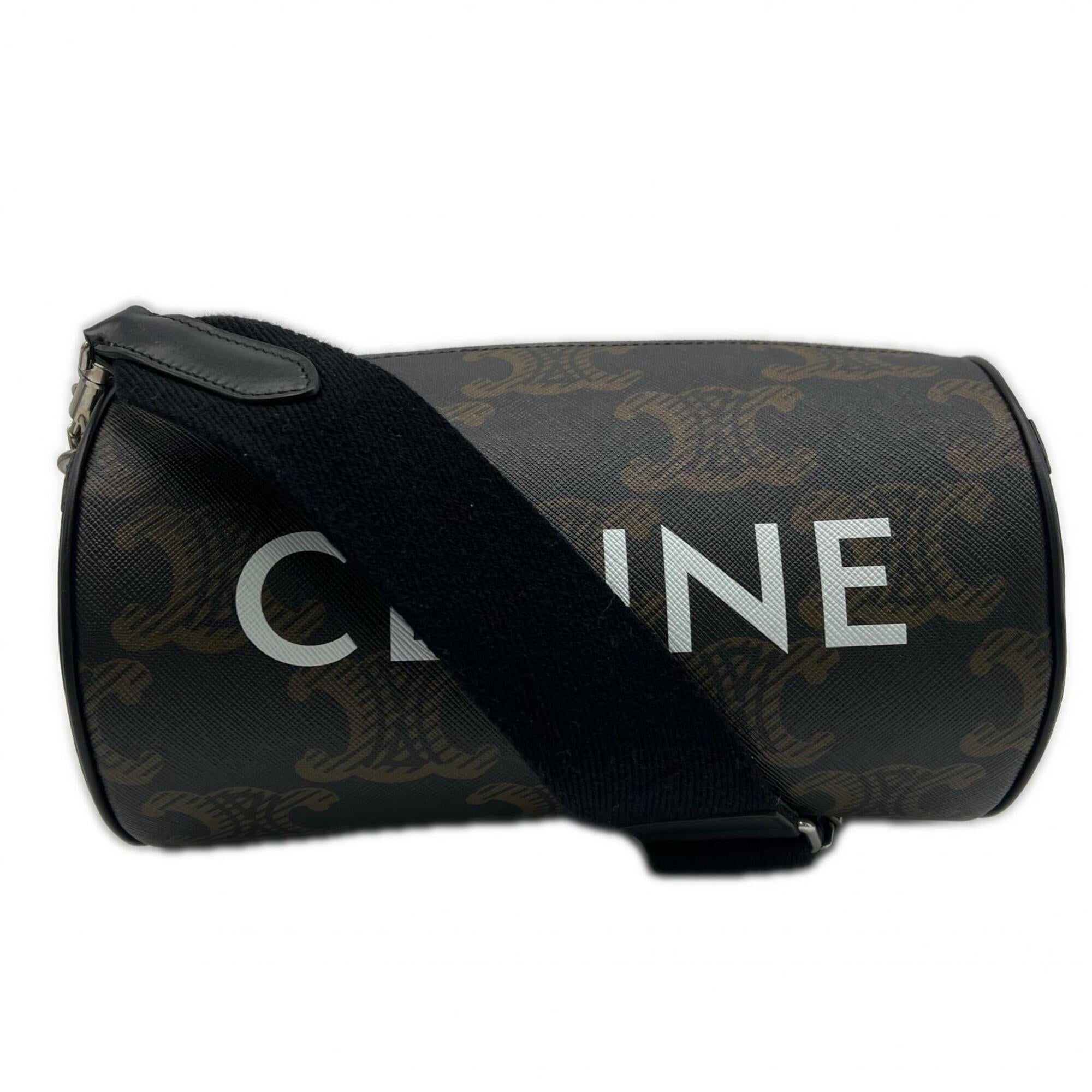 Celine Black Brown White Coated Canvas Leather Shoulder Bag (Pre-Owned)