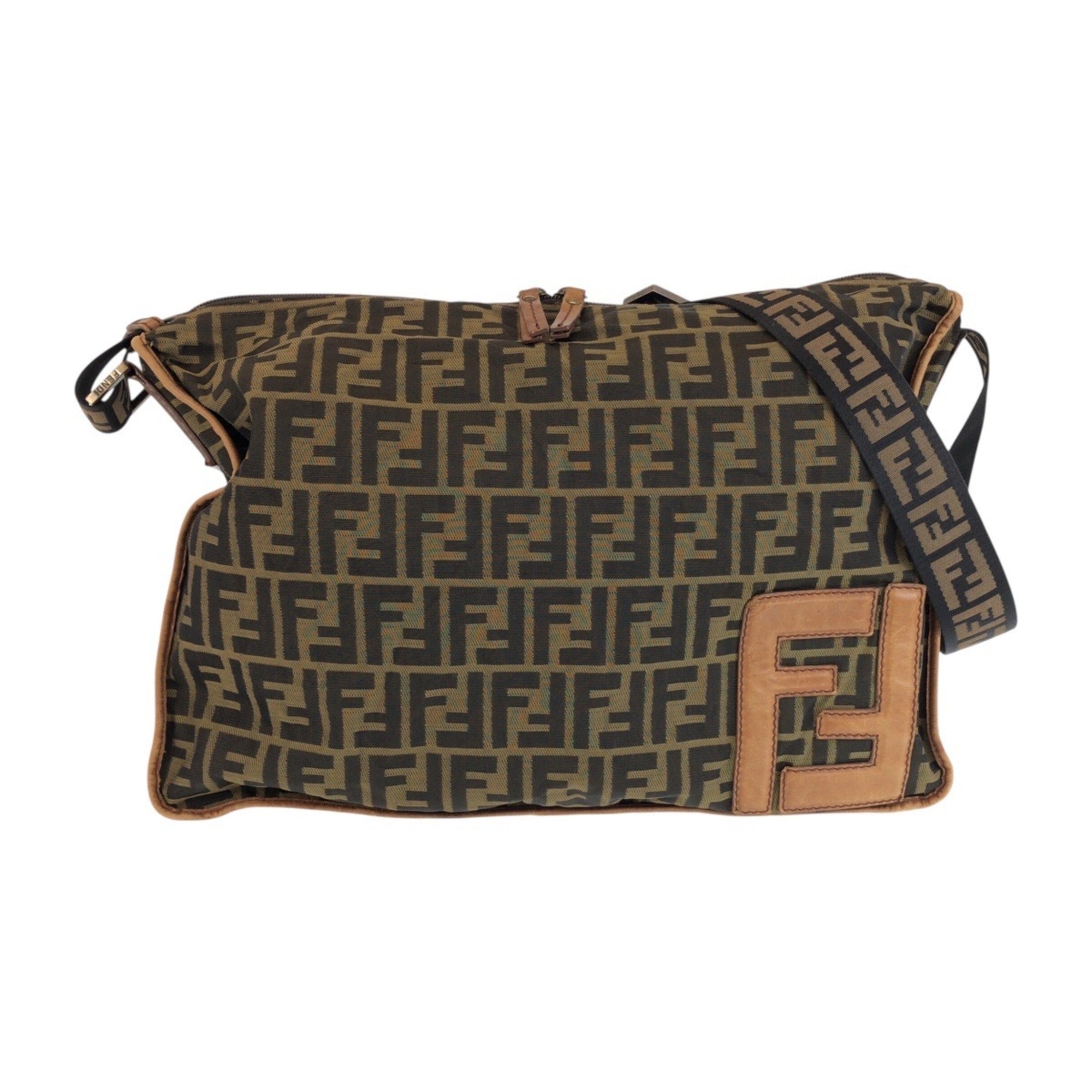 Fendi Brown Dark Brown Nylon Leather Messenger Bag Shoulder Bag (Pre-Owned)