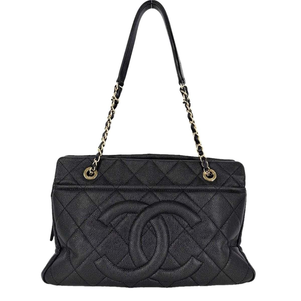 Chanel Black White Grained Calfskin Handbag (Pre-Owned)