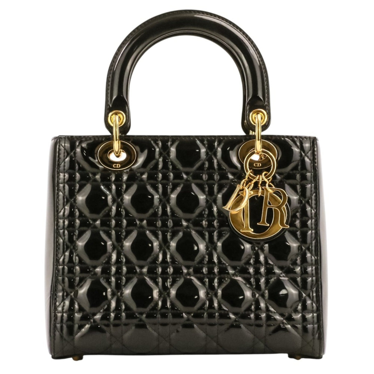 Christian Dior Lady Dior Black Patent Leather Handbag (Pre-Owned)