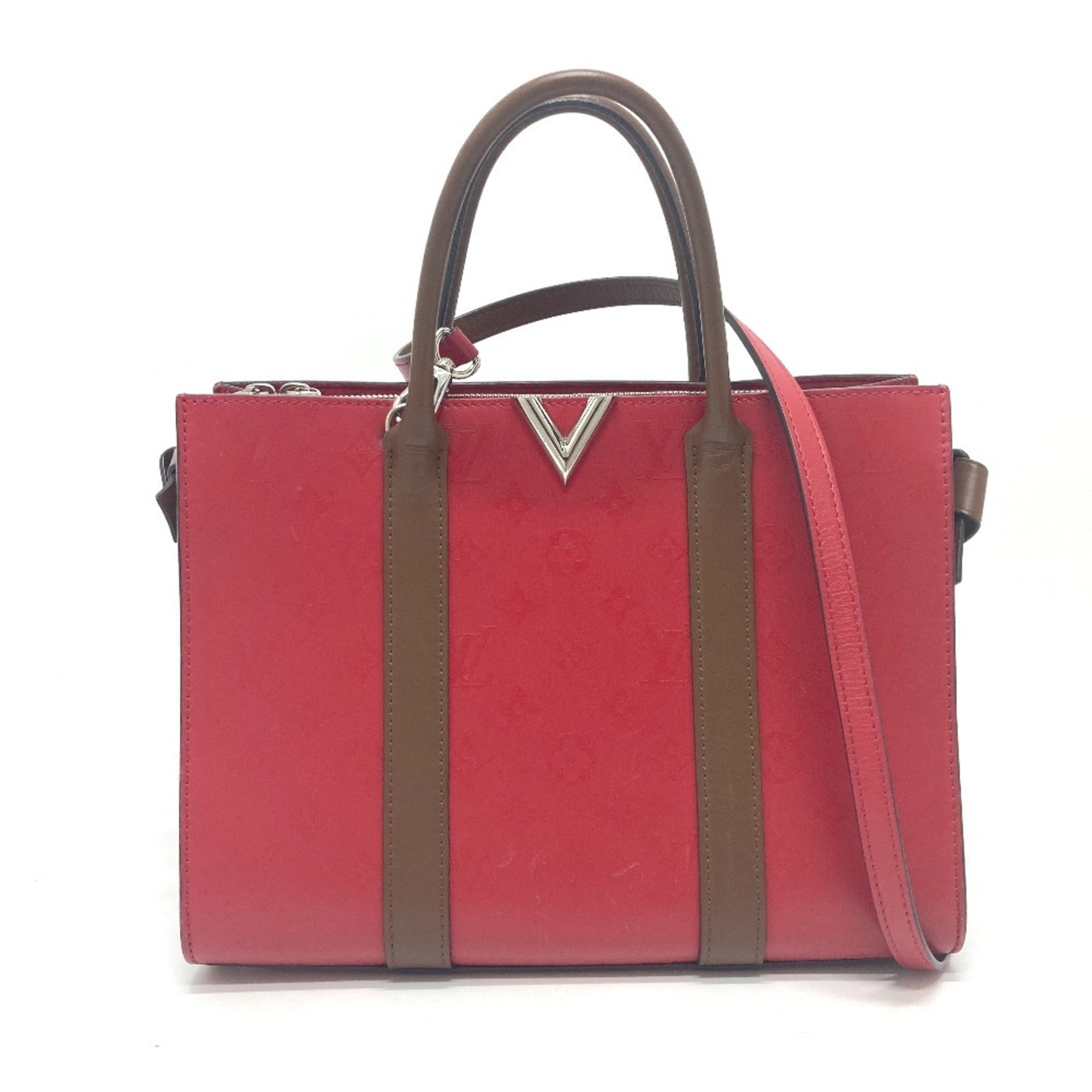 Louis Vuitton Red Color Leather Tote Bag (Pre-Owned)