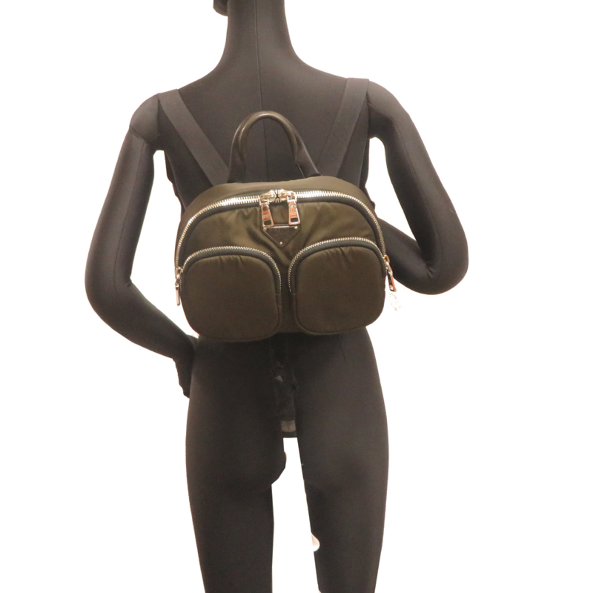 Prada Khaki Nylon Leather Backpack (Pre-Owned)