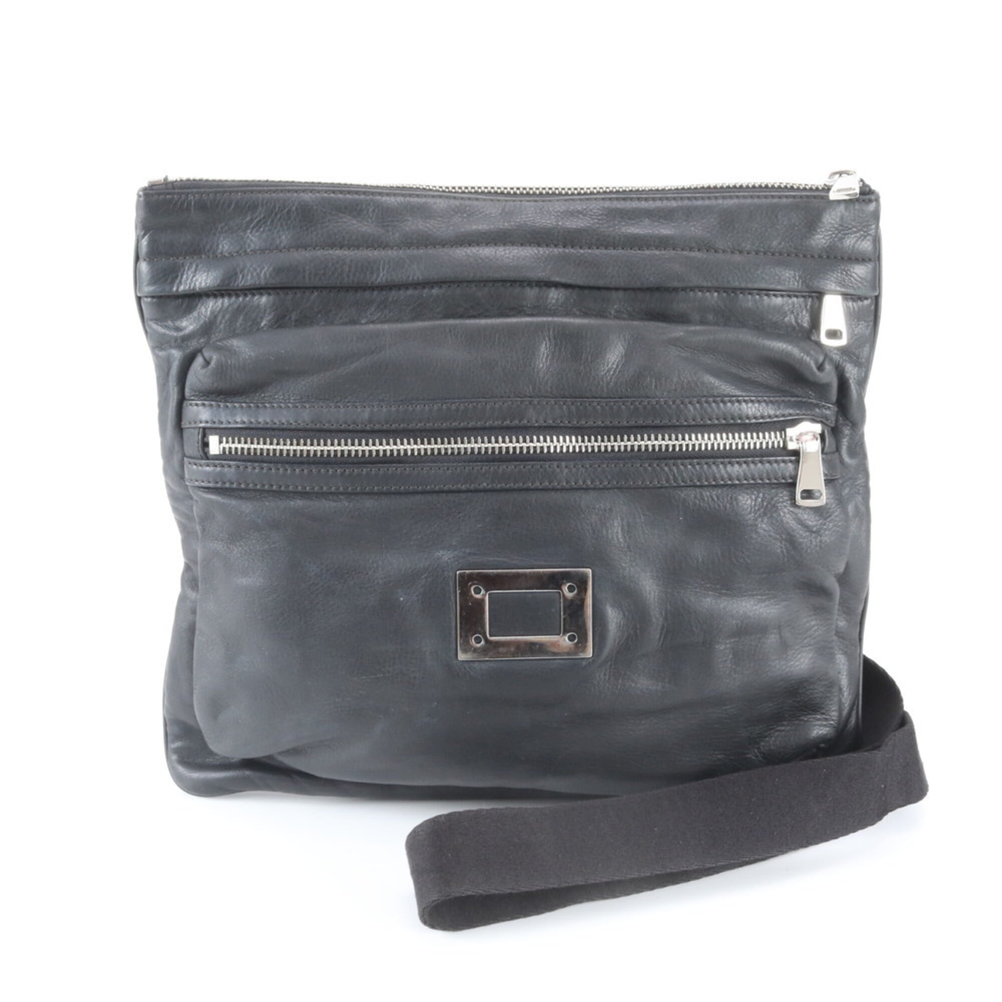 Dolce & Gabbana Black Leather Messenger Bag Shoulder Bag (Pre-Owned)