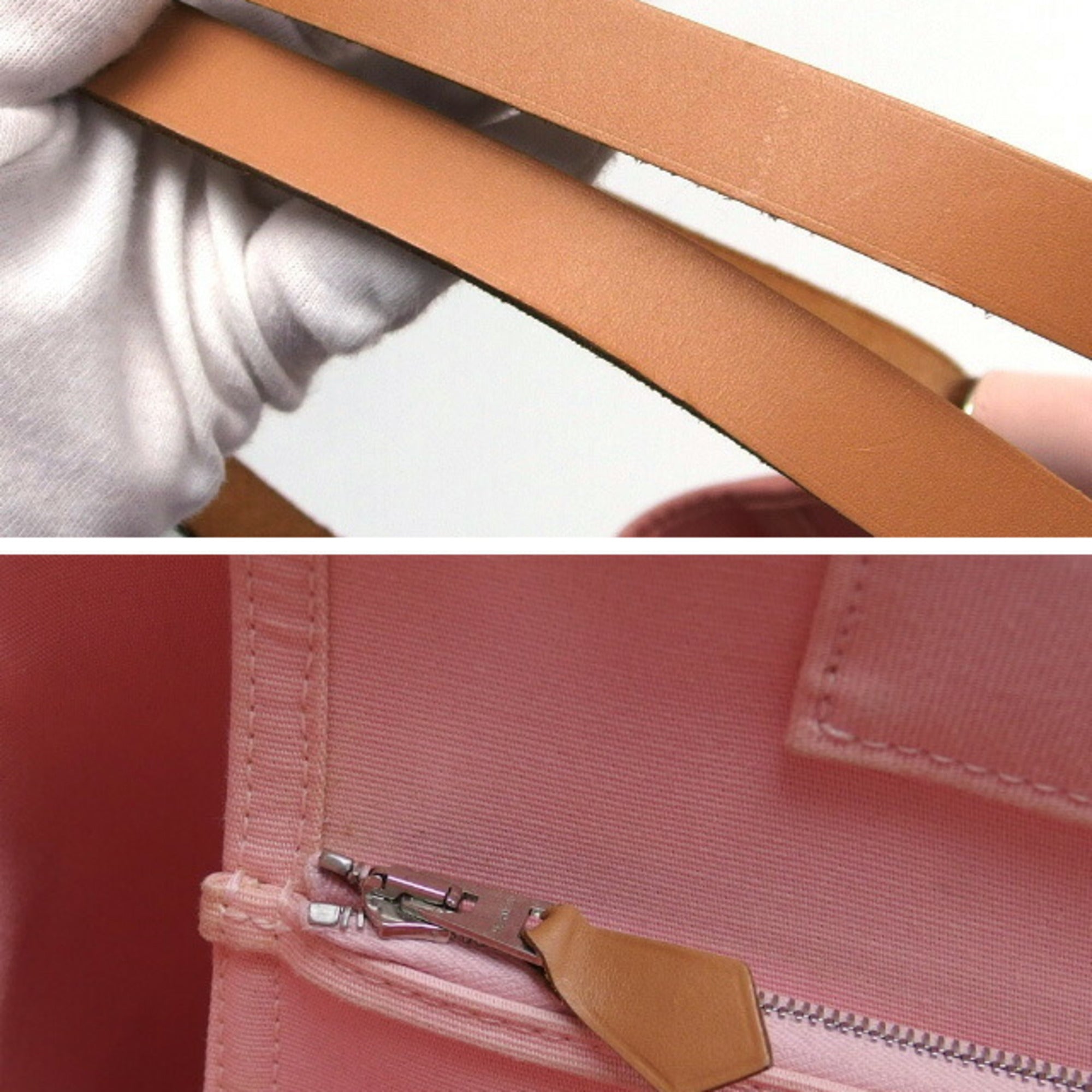 Hermes Cabag Light Pink Toile Officier Handbag Shoulder Bag Tote Bag (Pre-Owned)