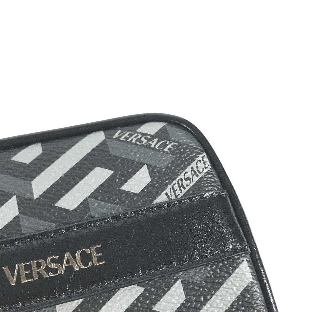 Versace Black Gray Leather Pouch (Pre-Owned)