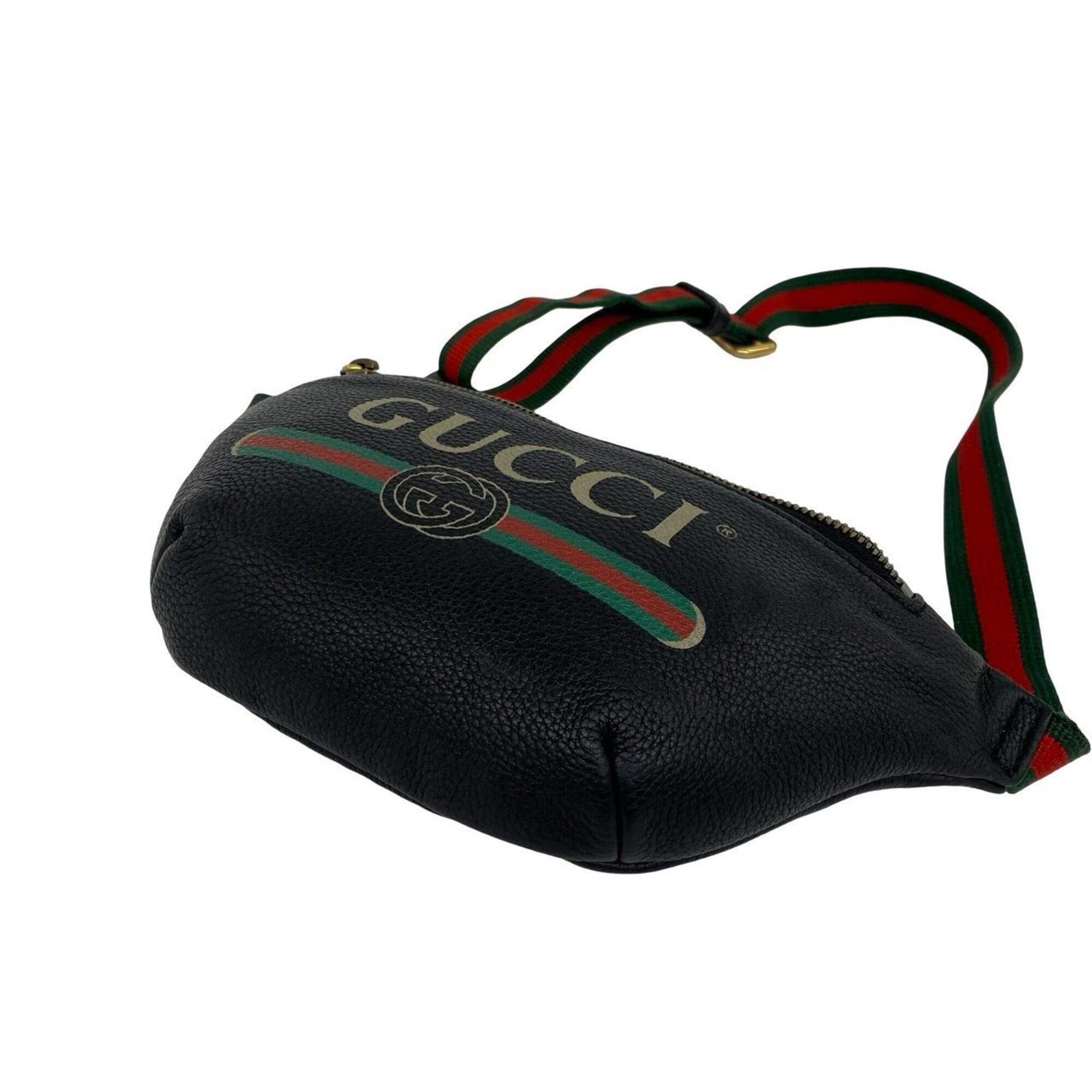 Gucci Black Green Red Color Leather Sling Bag (Pre-Owned)