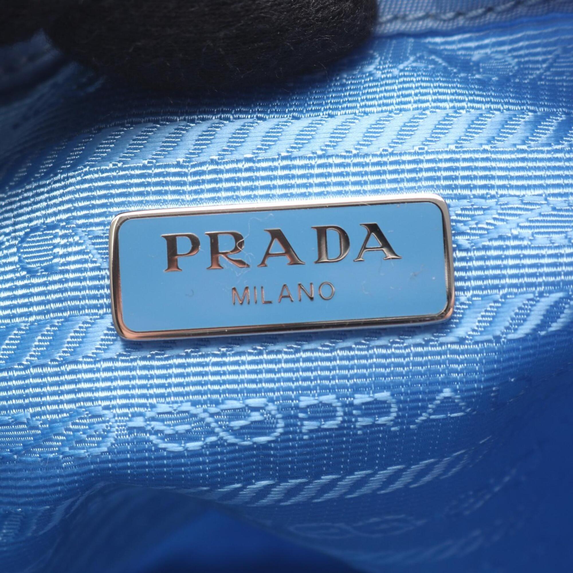 Prada Blue Nylon Leather Handbag Pouch (Pre-Owned)