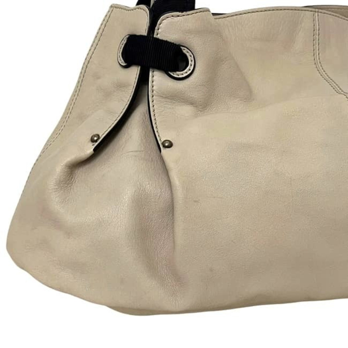 Salvatore Ferragamo Vara Beige Black Leather Handbag Tote Bag (Pre-Owned)