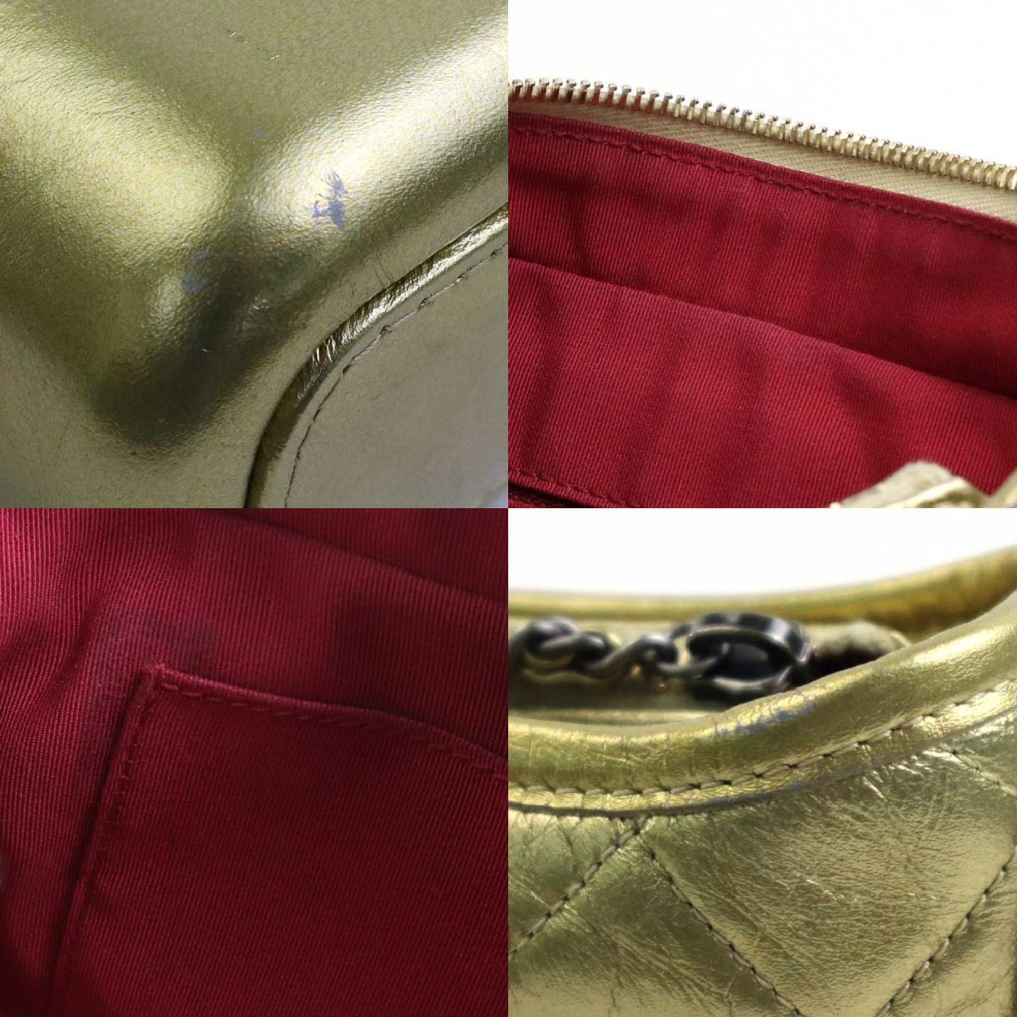 Chanel Gold Silver Leather Metal Shoulder Bag (Pre-Owned)
