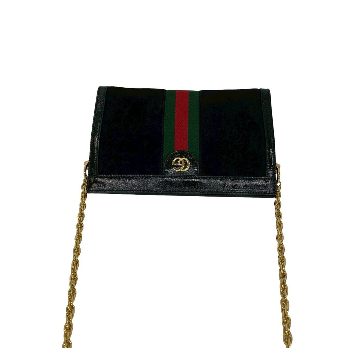Gucci Black Green Red Color Patent Leather Suede Shoulder Bag (Pre-Owned)