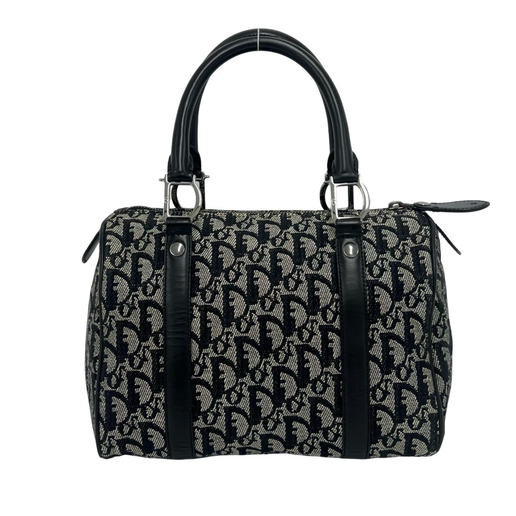 Christian Dior Black Navy Canvas Leather Boston Bag Handbag (Pre-Owned)