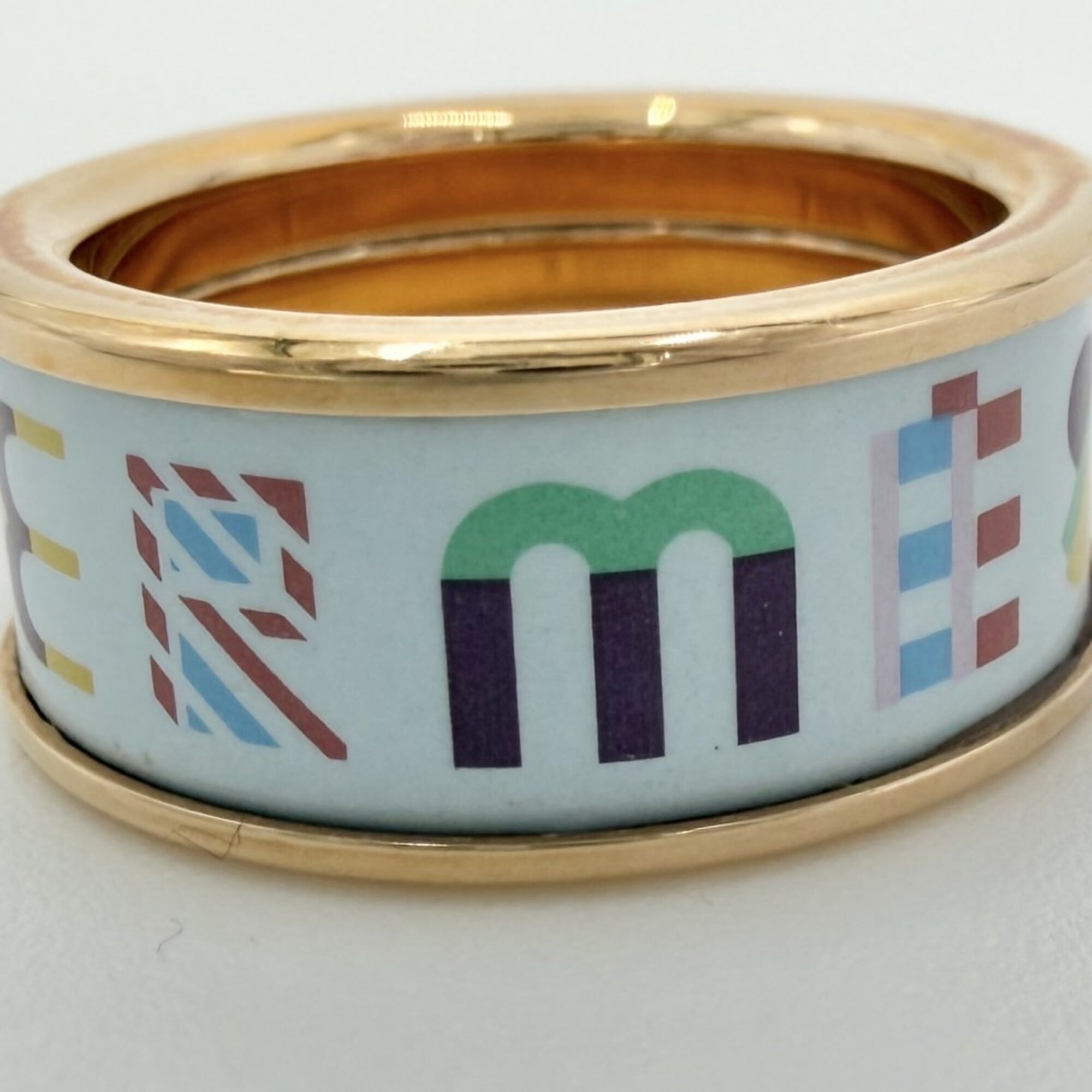Hermes Gold Light Blue Gold Plating Band Ring (Pre-Owned)