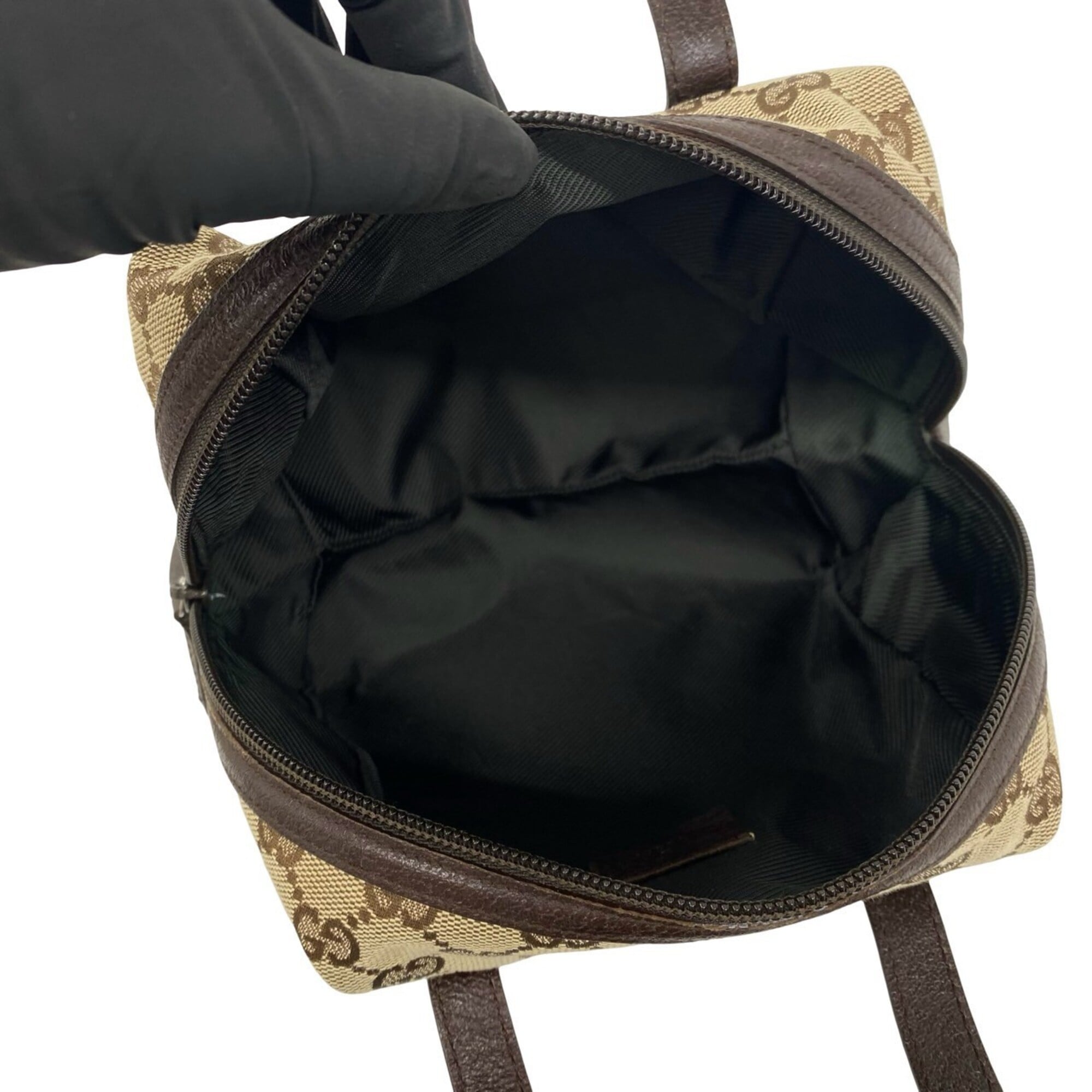 Gucci Brown Canvas Leather Boston Bag Handbag (Pre-Owned)