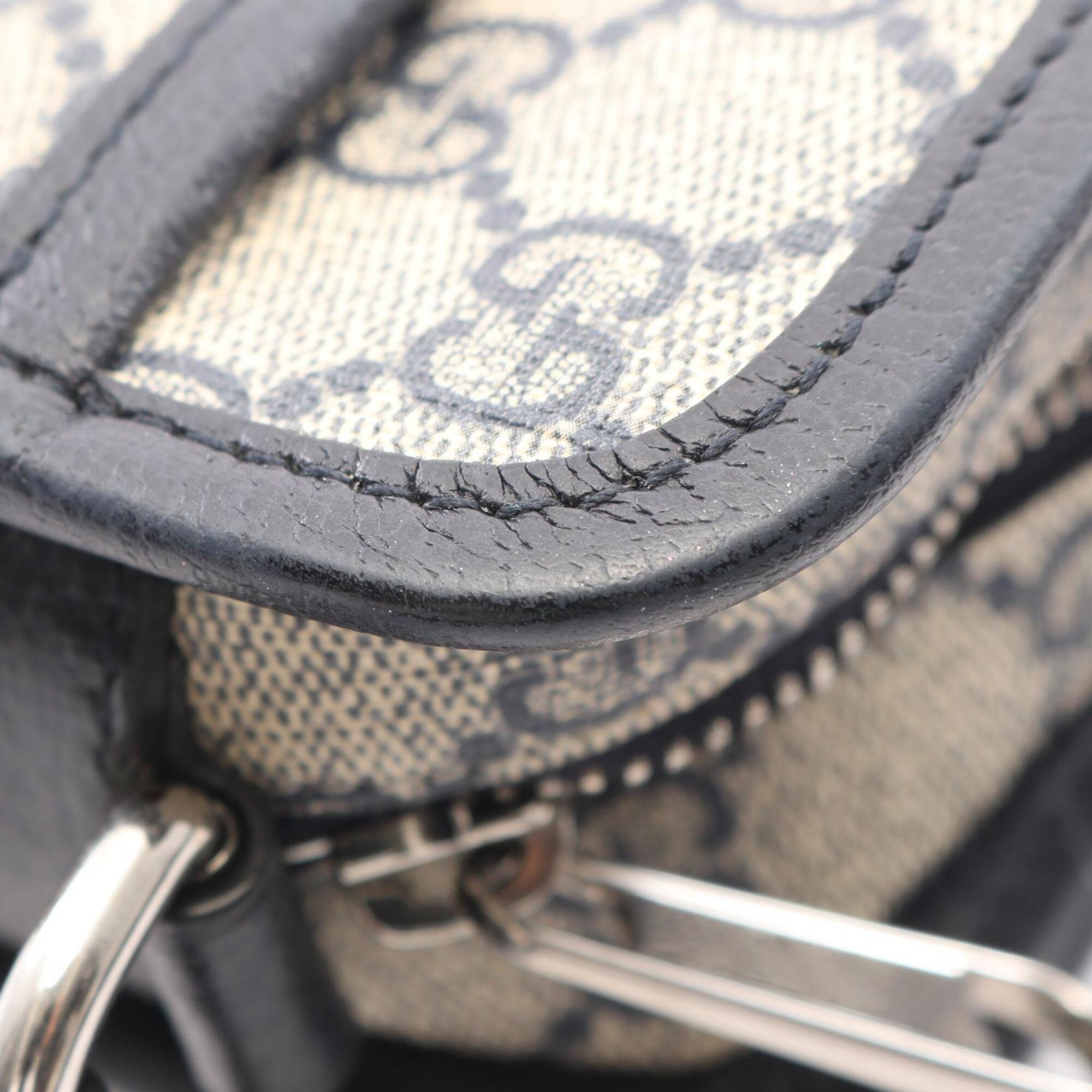 Gucci Beige Navy Coated Canvas Leather Handbag Shoulder Bag (Pre-Owned)