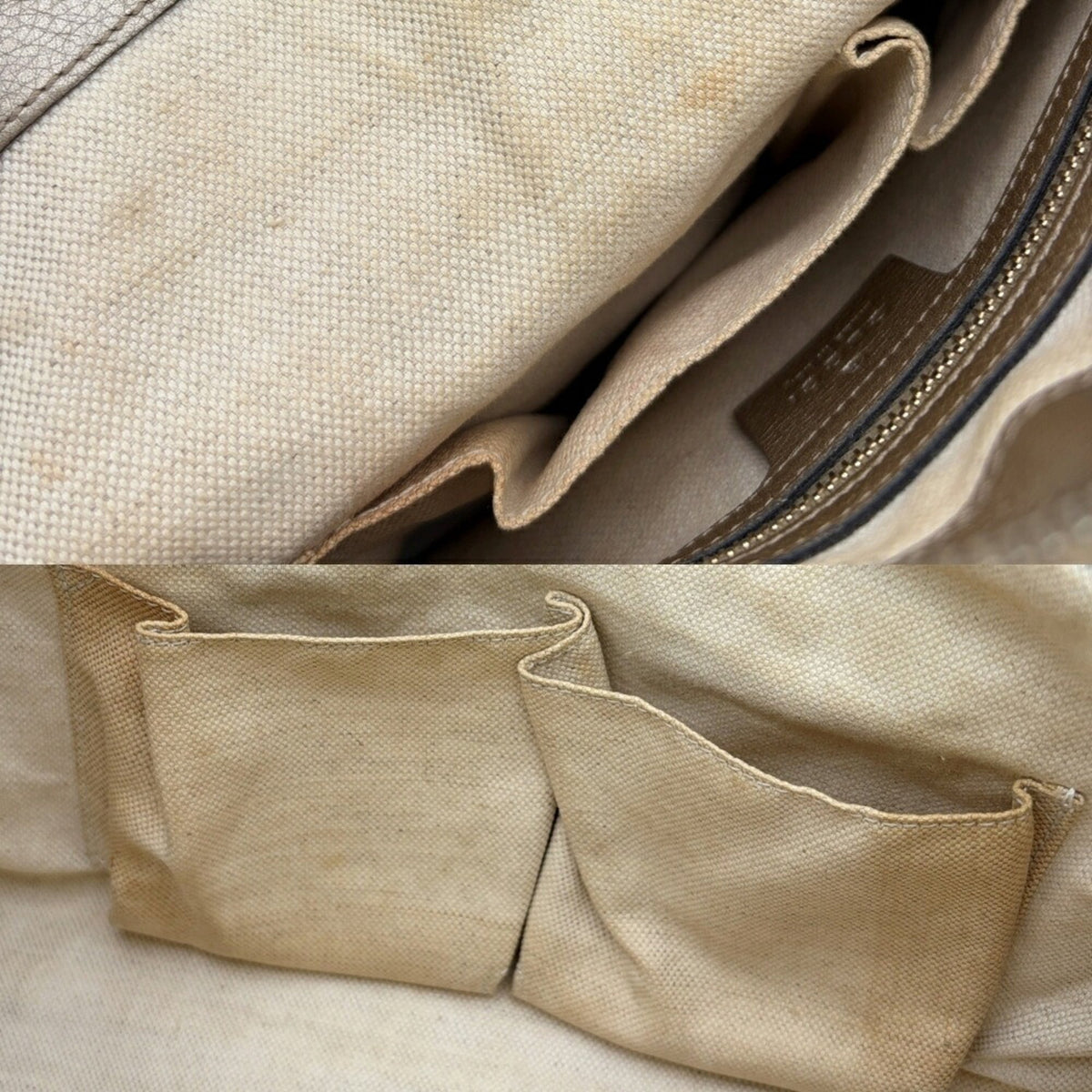 Gucci Gg Canvas Beige Gold Gg Canvas Leather Bamboo Shoulder Bag (Pre-Owned)