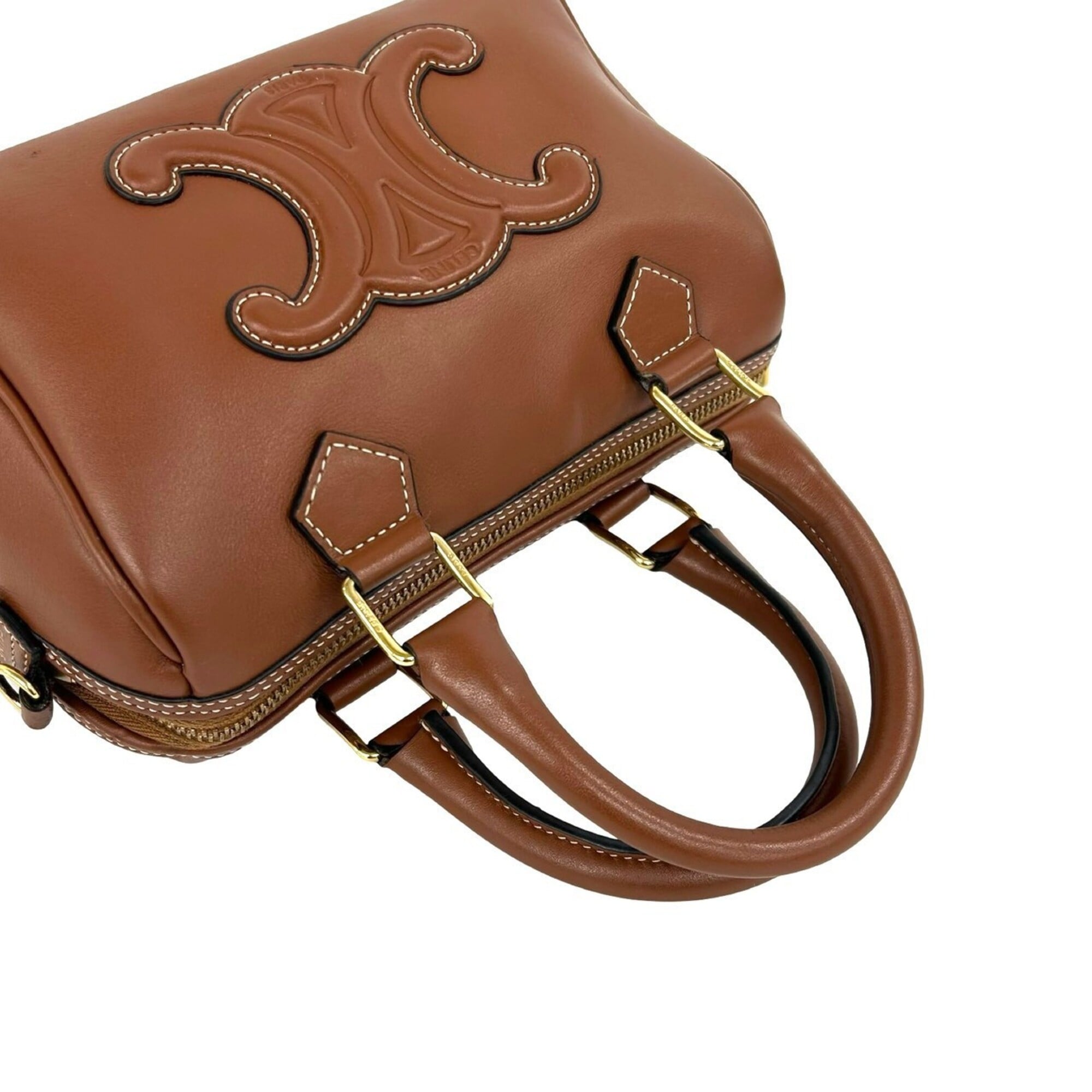Celine Brown Leather Boston Bag Handbag Shoulder Bag (Pre-Owned)