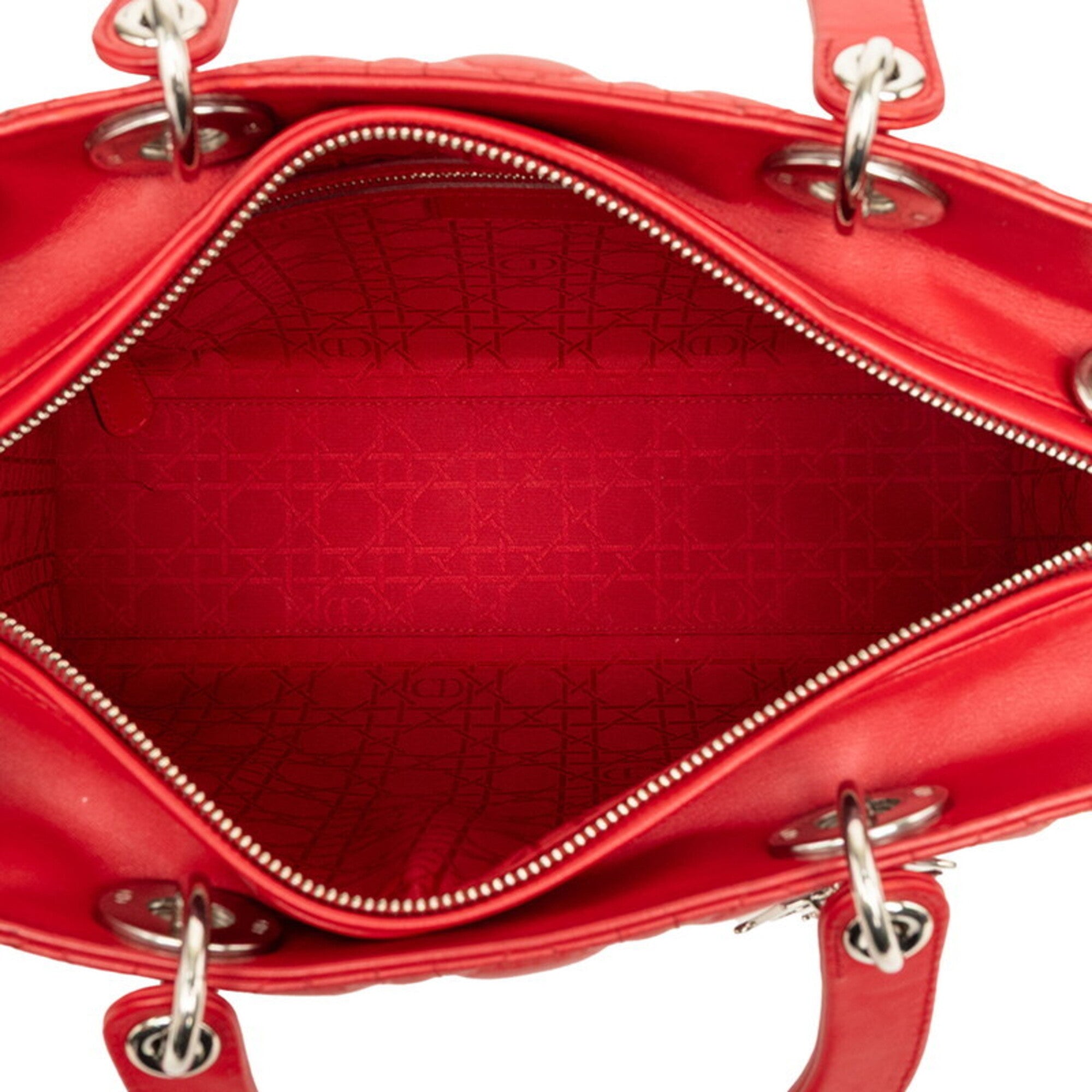 Christian Dior Lady Dior Red Color Leather Handbag Shoulder Bag (Pre-Owned)