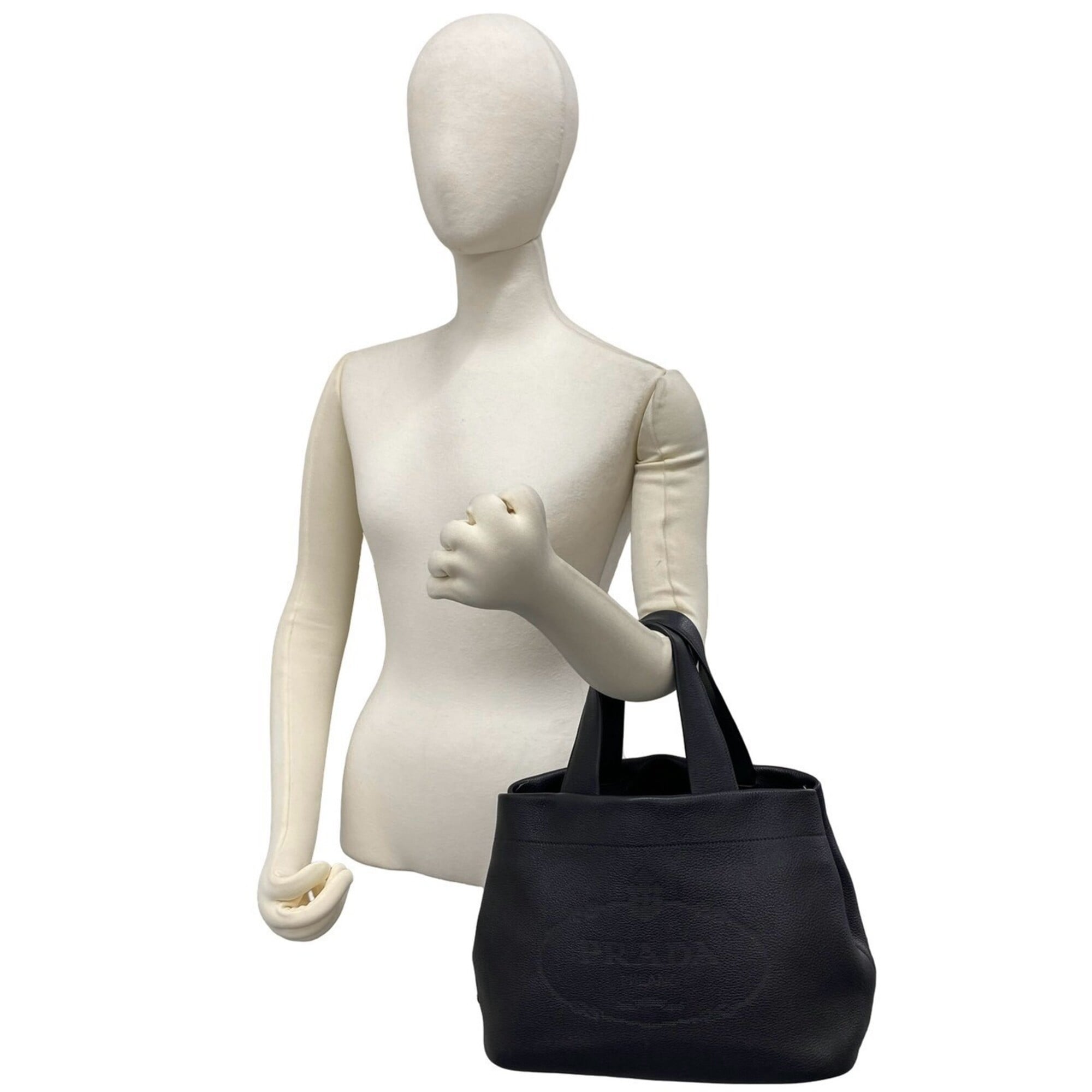 Prada Black Leather Handbag Tote Bag (Pre-Owned)