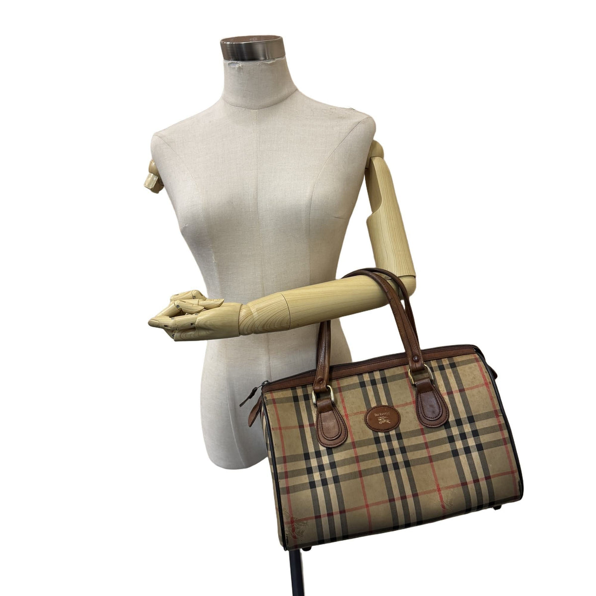 Burberry Brown Canvas Boston Bag Handbag (Pre-Owned)