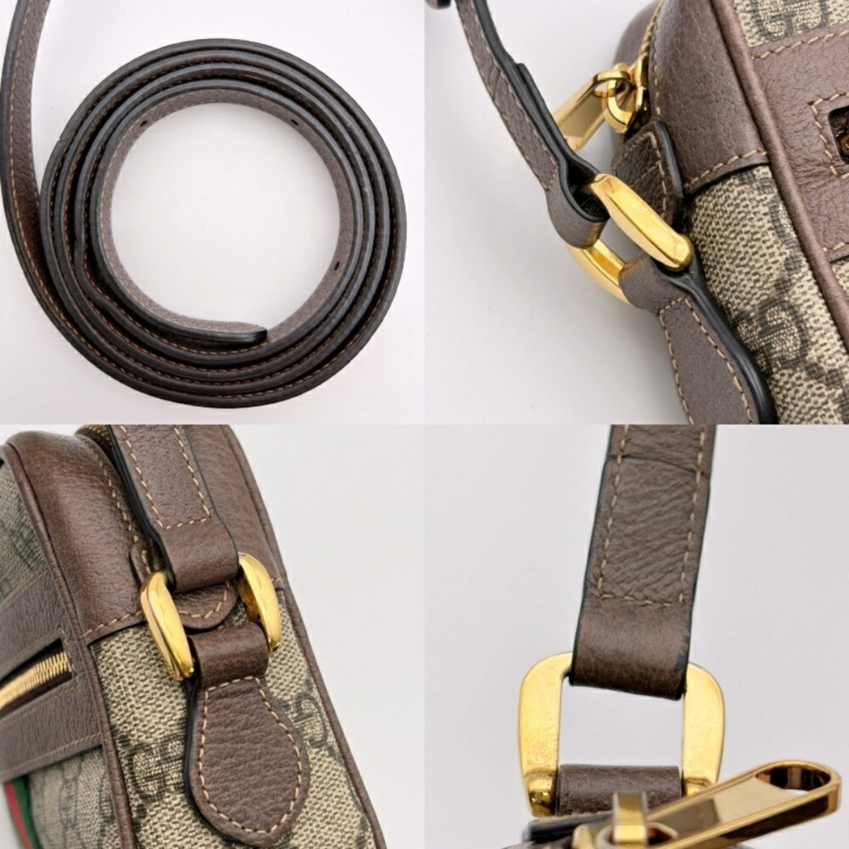 Gucci Sherry Line Beige Brown Gg Supreme Leather Shoulder Bag (Pre-Owned)