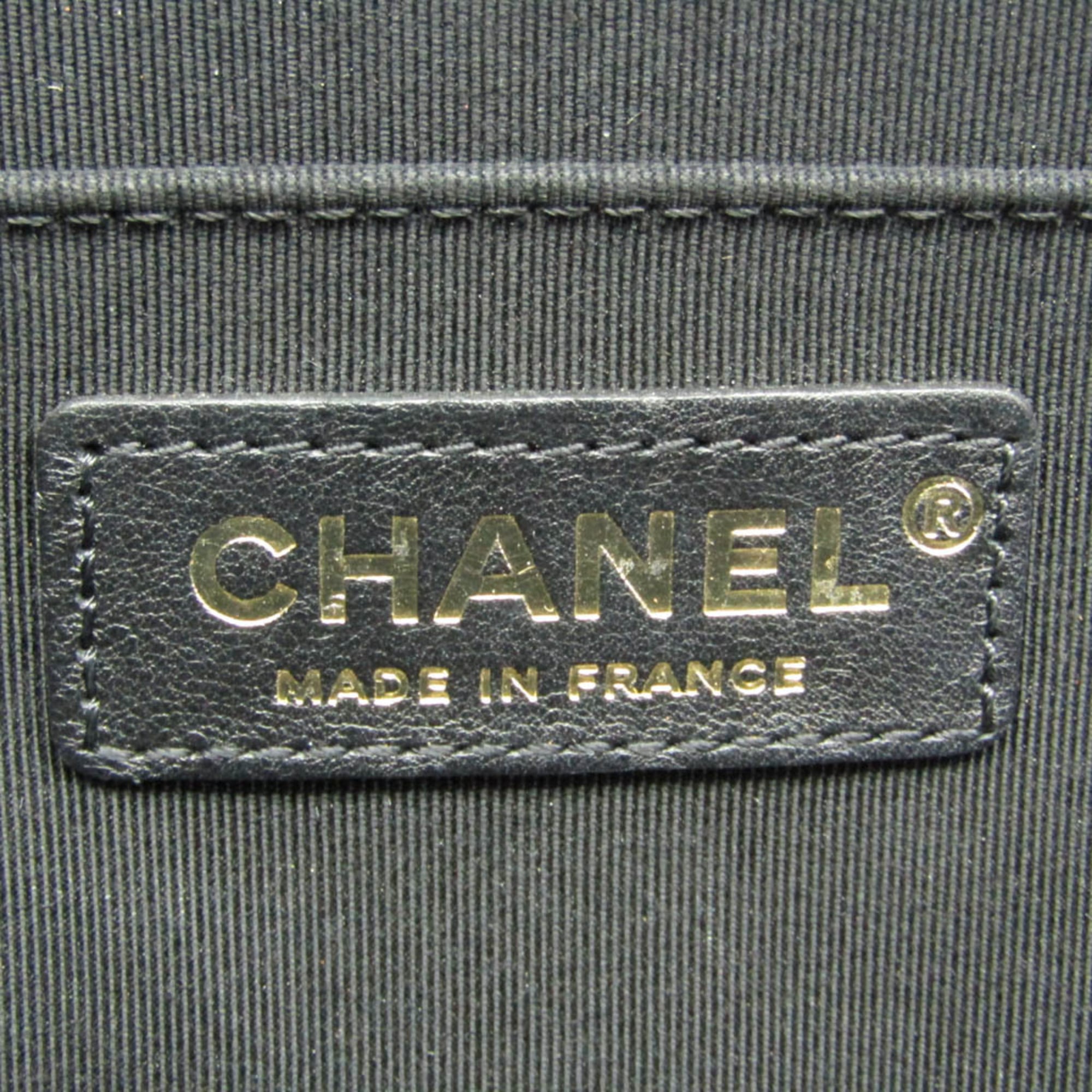 Chanel Vanity Case Bag Quilted Crumpled Calfskin Black Leather Shoulder Bag Bag (Pre-Owned)