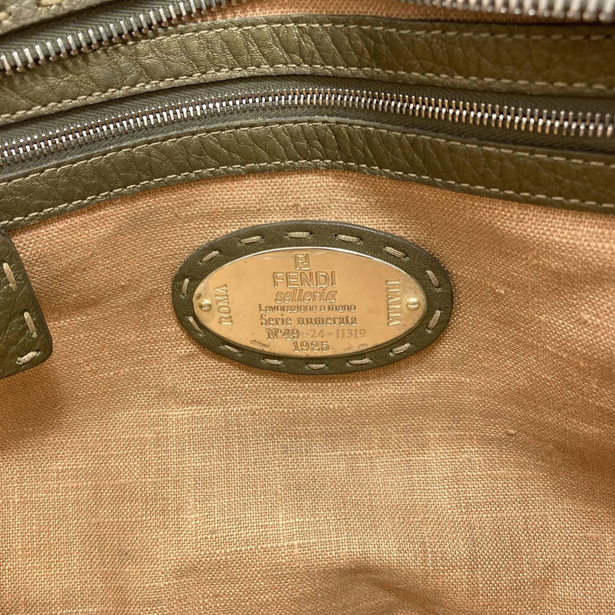 Fendi Selleria Khaki Leather Handbag (Pre-Owned)