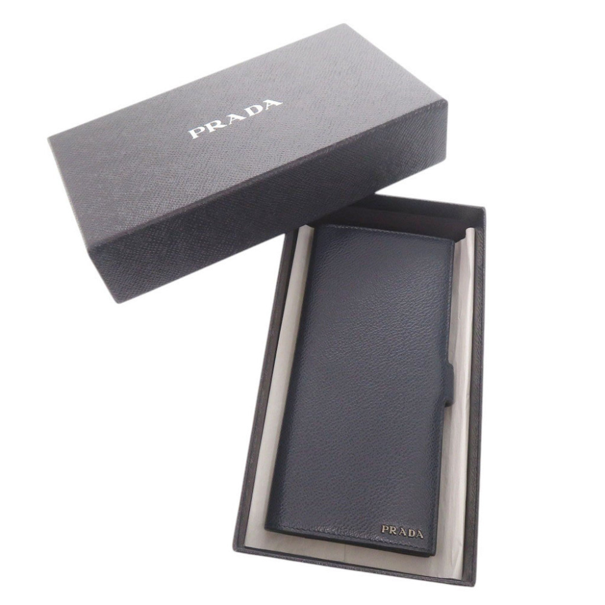 Prada Navy Leather Long Wallet (Bi-Fold) (Pre-Owned)