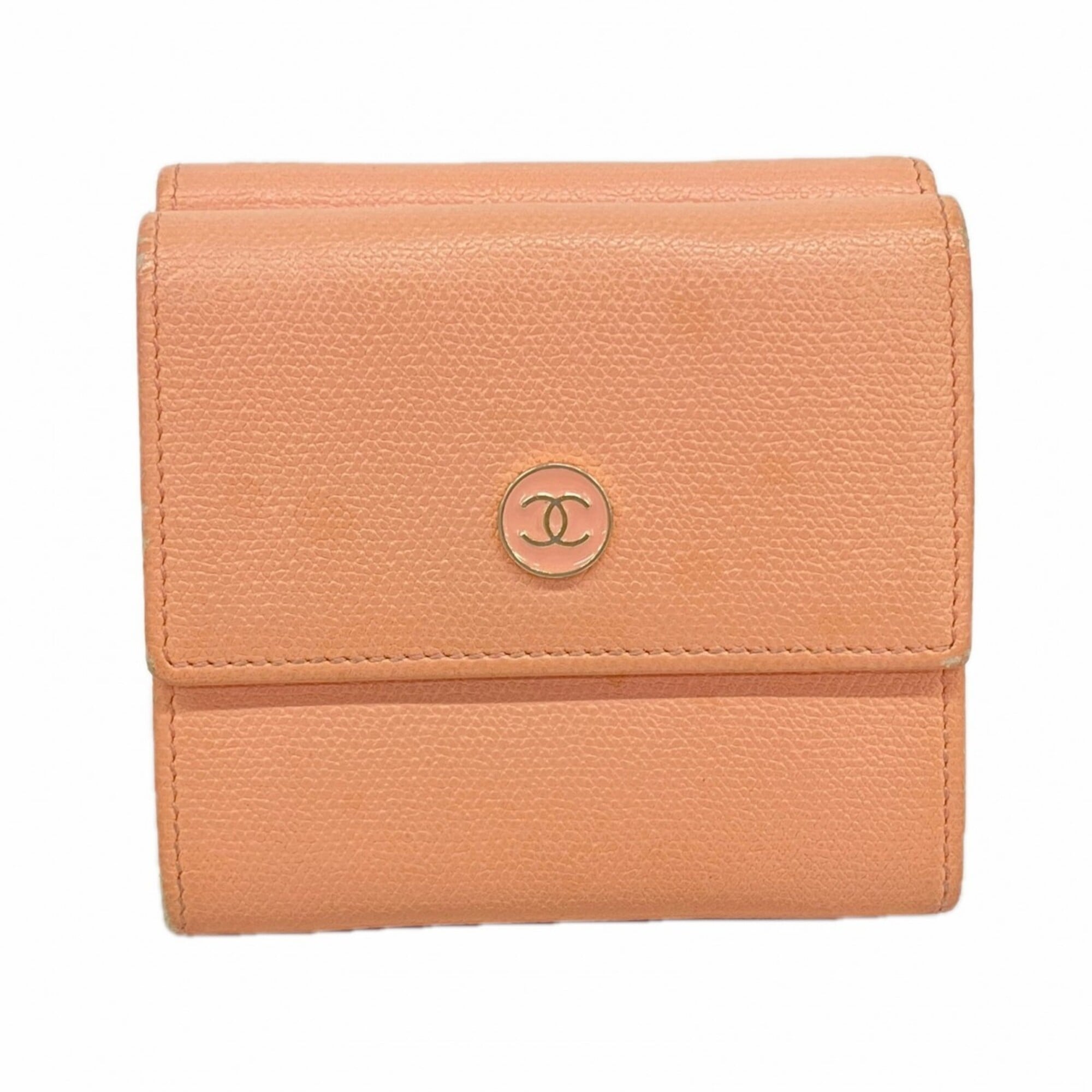 Chanel Pink Leather Long Wallet (Tri-Fold) (Pre-Owned)