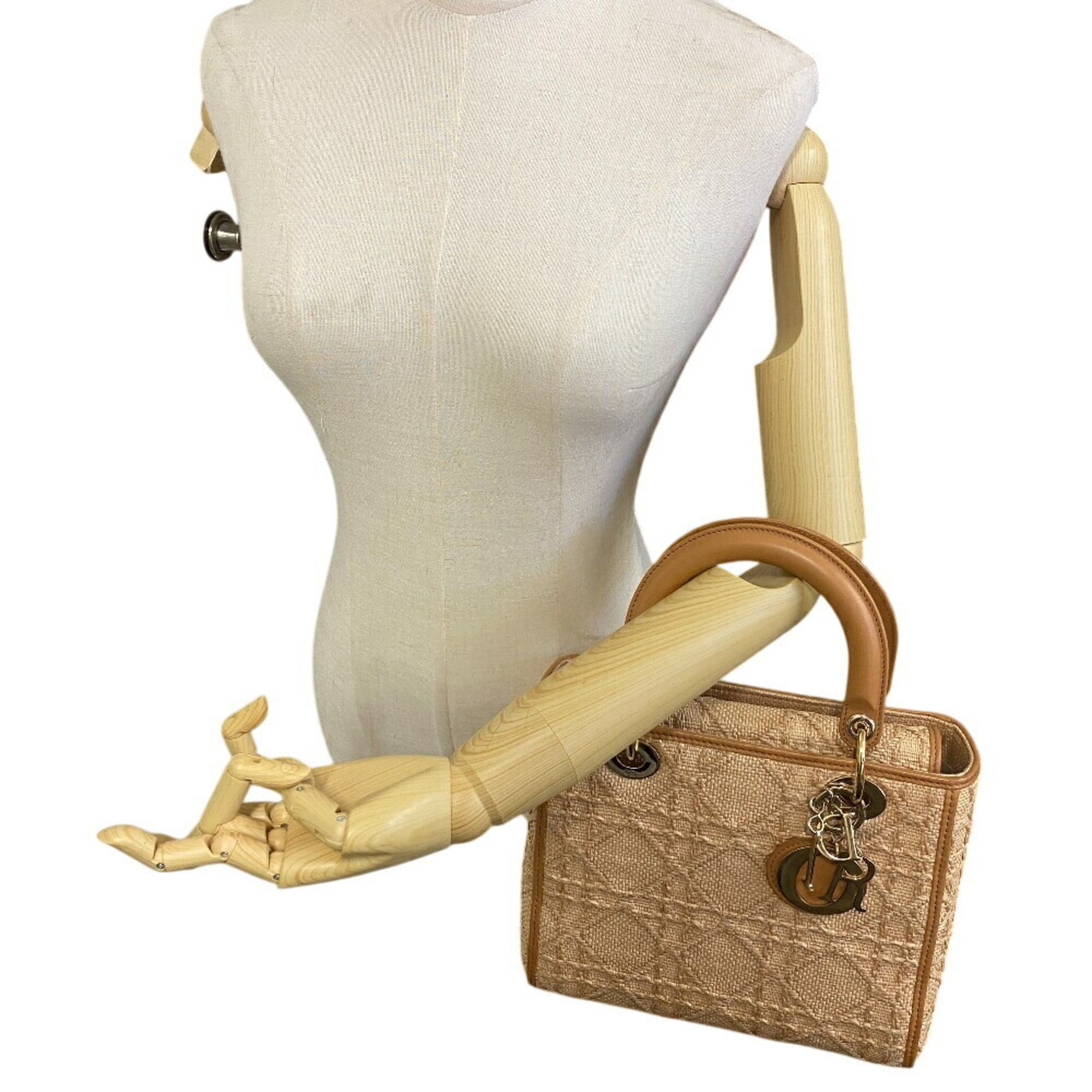 Christian Dior Beige Raffia Leather Shoulder Bag (Pre-Owned)