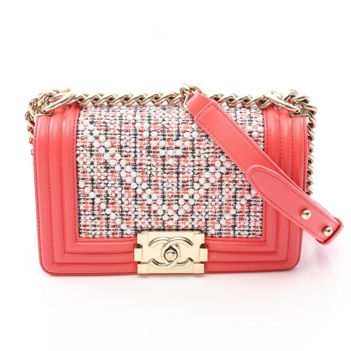 Chanel Multi-Color Pink White Fabric Leather Handbag Shoulder Bag (Pre-Owned)