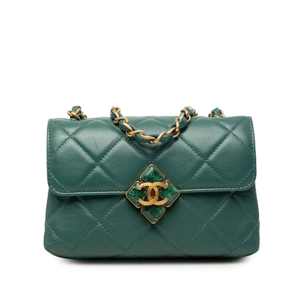 Chanel Matelasse Green Leather Shoulder Bag (Pre-Owned)