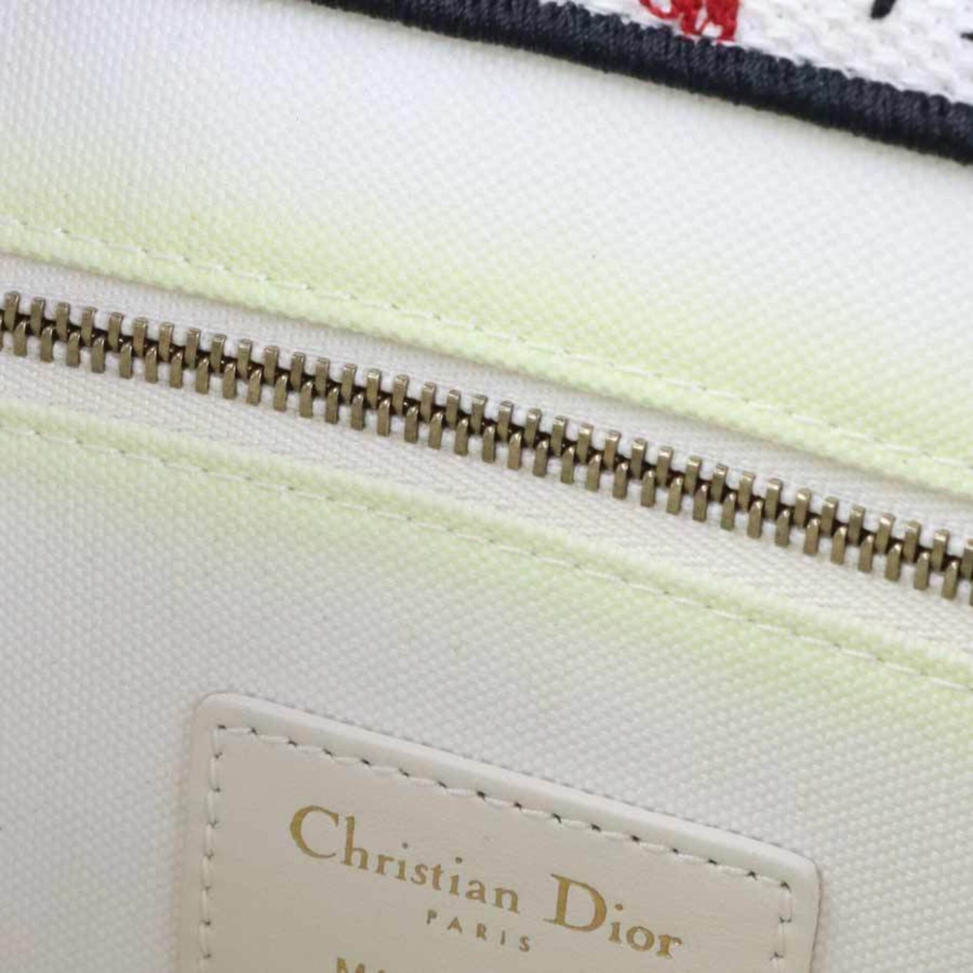 Christian Dior Black Red Color White Canvas Leather Handbag Shoulder Bag (Pre-Owned)