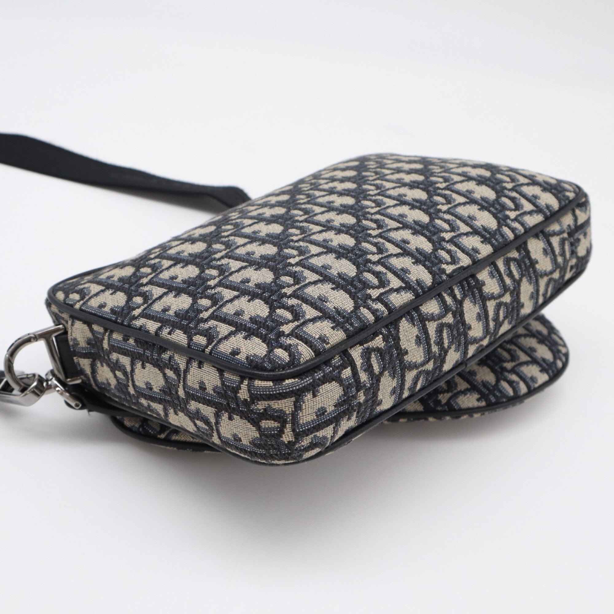 Christian Dior Beige Navy Cotton Leather Shoulder Bag (Pre-Owned)