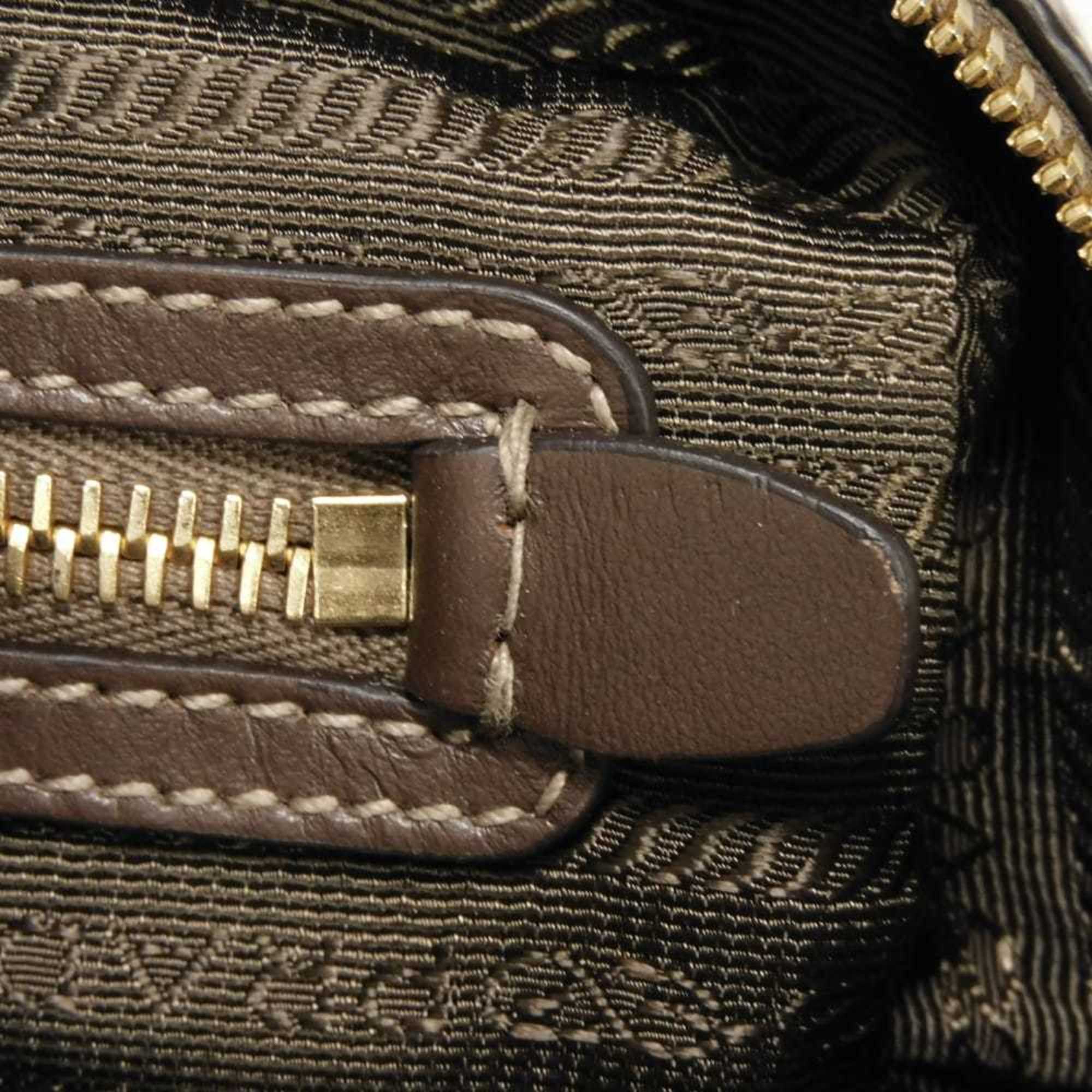 Prada Brown Jacquard Canvas Leather Shoulder Bag (Pre-Owned)