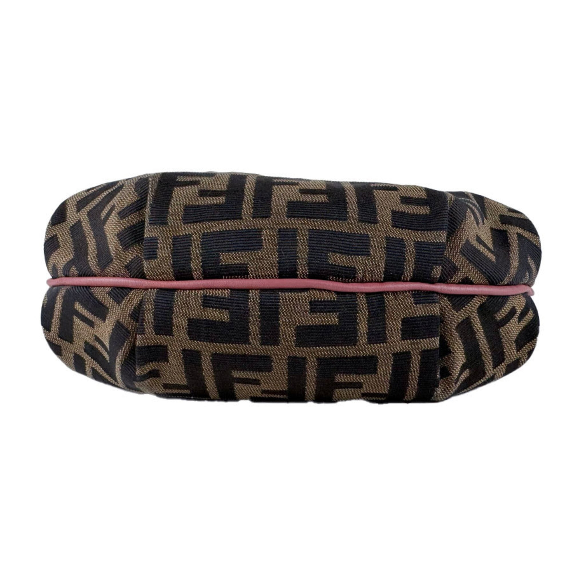 Fendi Brown Pink Nylon Canvas Leather Handbag (Pre-Owned)