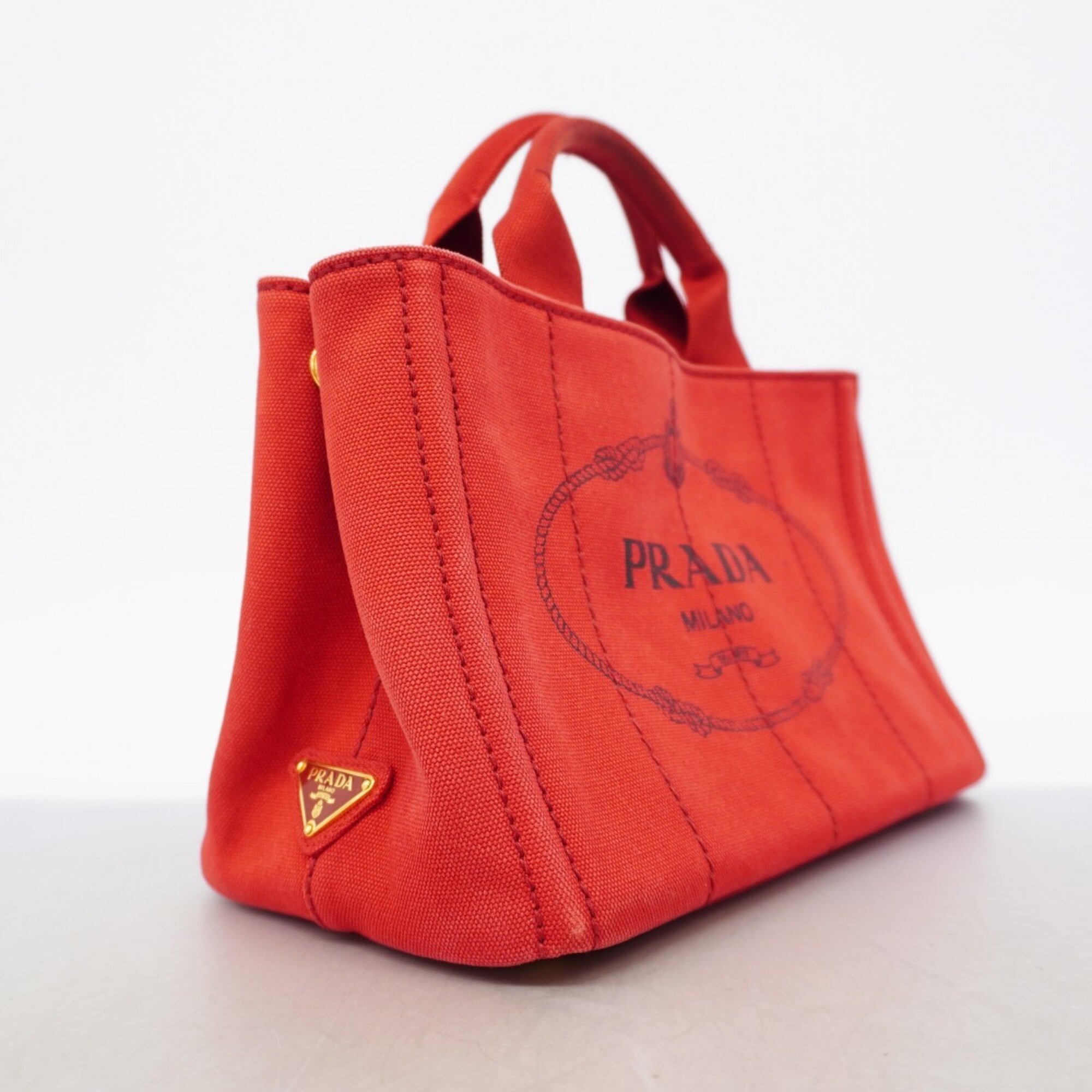 Prada Red Color Canvas Tote Bag (Pre-Owned)